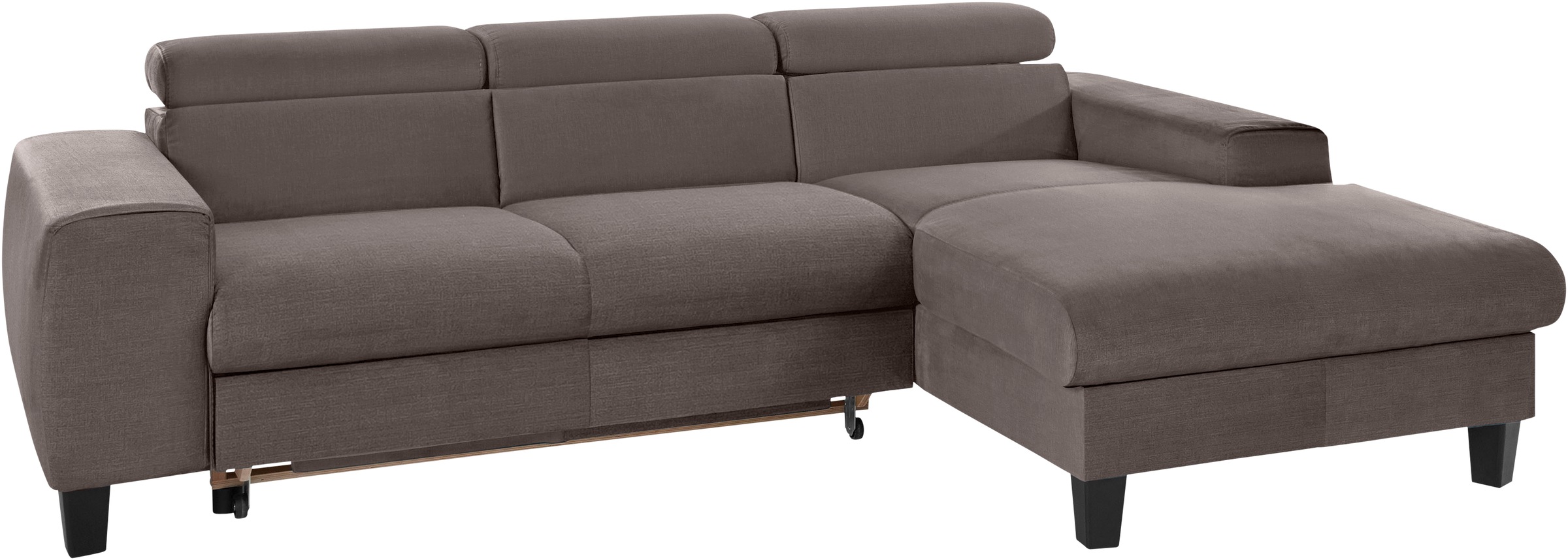 Ecksofa COTTA "Morven L-Form mit Kopfteilverstellung", grau (taupe), B:244cm H:72cm T:166cm, Microfaser PRIMABELLE (100% Polyester);Flachgewebe (100% Polyester);Samtvelours (100% Polyester), Sofas, Ecksofa, wahlweise mit Bettfunktion, Bettkasten & Wireles 8