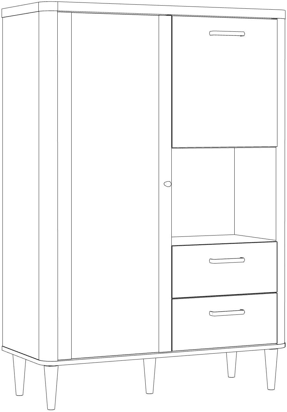 FORTE Highboard, B/H/T 100,1/142,9/41,2 cm Echtholzfüße