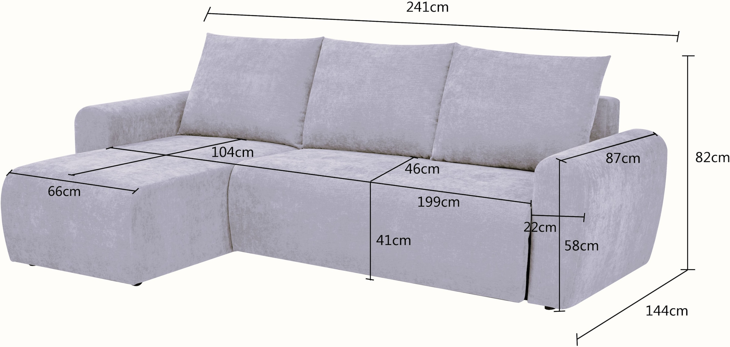 Home affaire Ecksofa »Nortrud-Uni, 241 cm, L-Form, mit Schlaffunktion u. Bettkasten« Recamiere rechts / links montierbar, Feinstruktur-Bezug