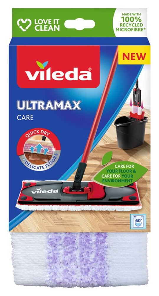 Vileda Wischbezug »Vileda ULTRAMAX Care Ersatzbezug«, Mikrofaser, 14 cm, (1 St.), aus 100% recycelten Mikrofasern