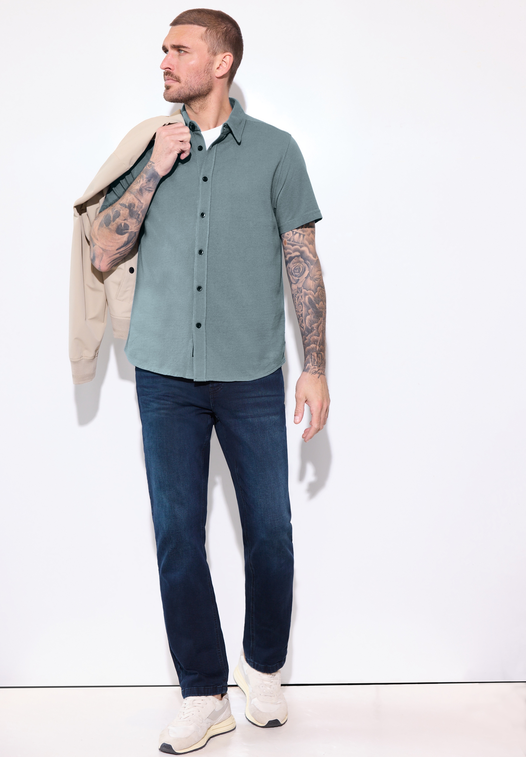 STREET ONE MEN Kurzarmhemd aus reiner Baumwolle