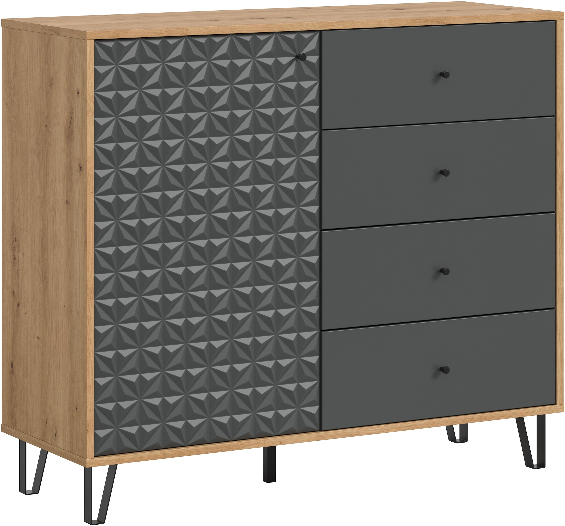 Home affaire Highboard "VICENZA, Breite 110cm, 1 Tür, 2 Einlegeböden, 3 Fächer, 4 Schubkästen" Kommode, Schrank, Anrichte, Board, Wohnzimmerschrank