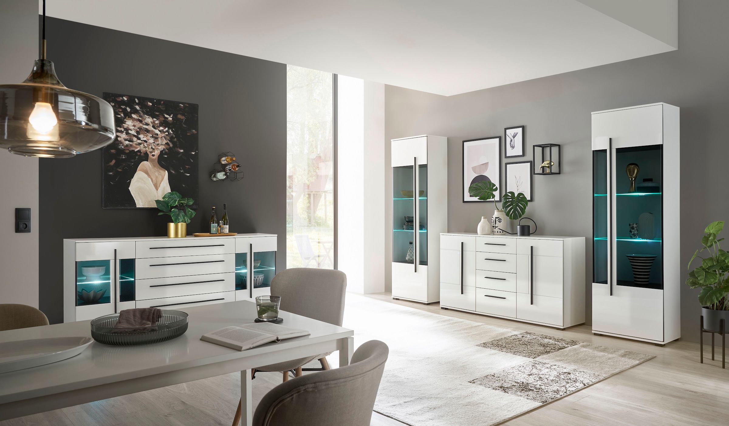 INOSIGN Wohnwand »Cantara, moderne Anbauwand, Wohnzimmer-Set, in Eiche Evoke oder Weiß«, (Set), enthält zwei Vitrinen und ein Sideboard
