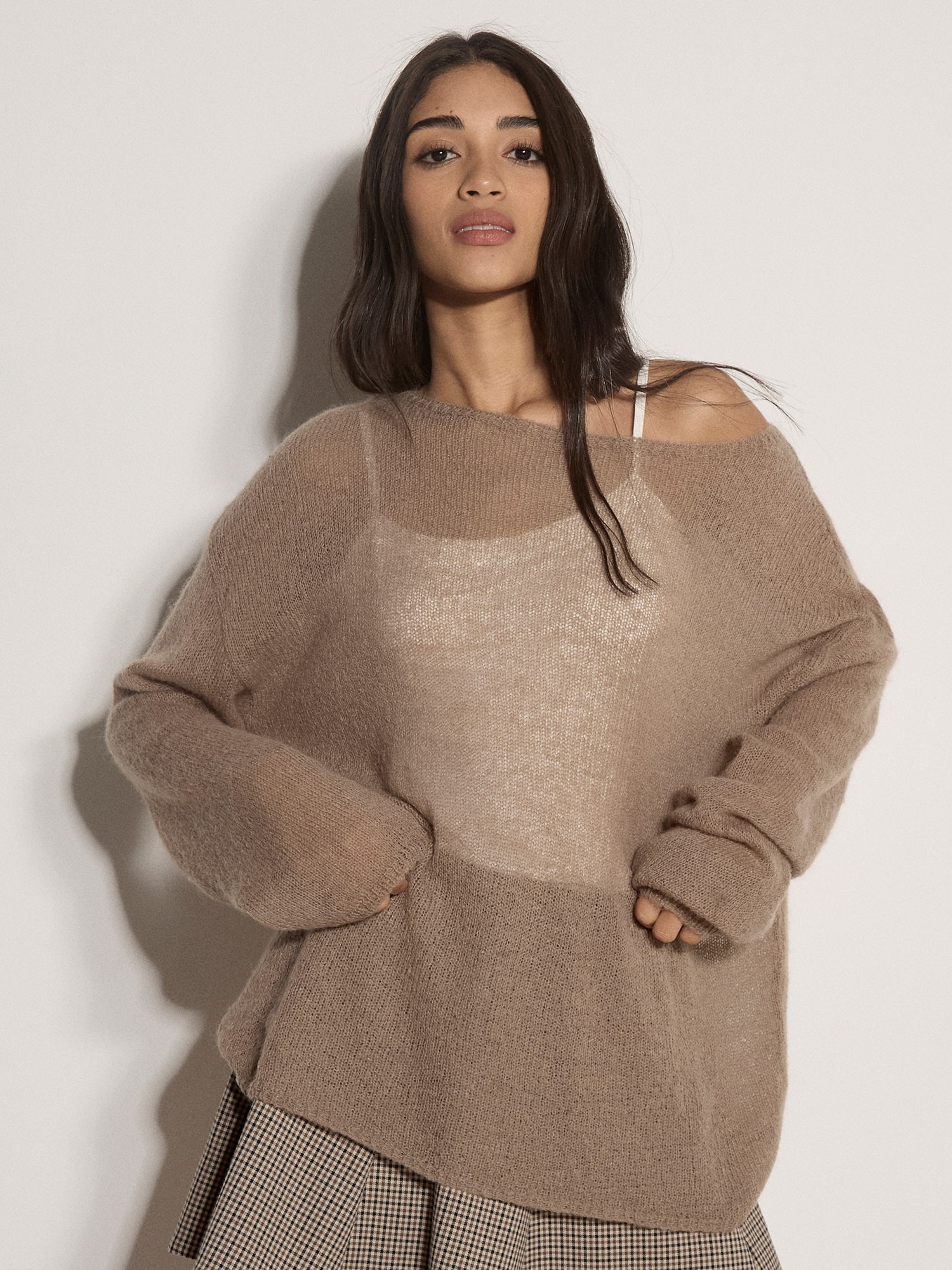 Apricot Strickpullover "Leichter, gebürsteter Oversize-Pullover" mit U-Boot-Ausschnitt
