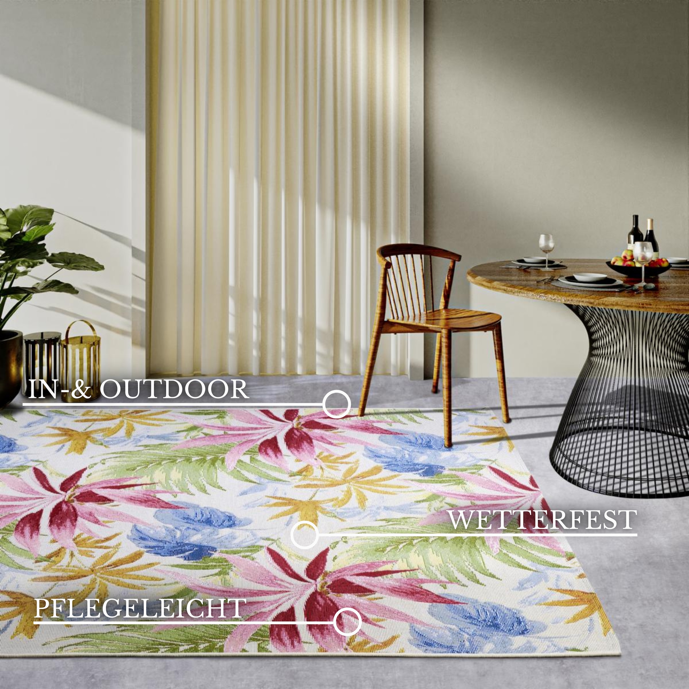 Villeroy & Boch Outdoorteppich »Victor«, rechteckig, 3 mm Höhe, Outdoor, Flachgewebe, wetterfest, Balkon, Garten, floral, Terrasse