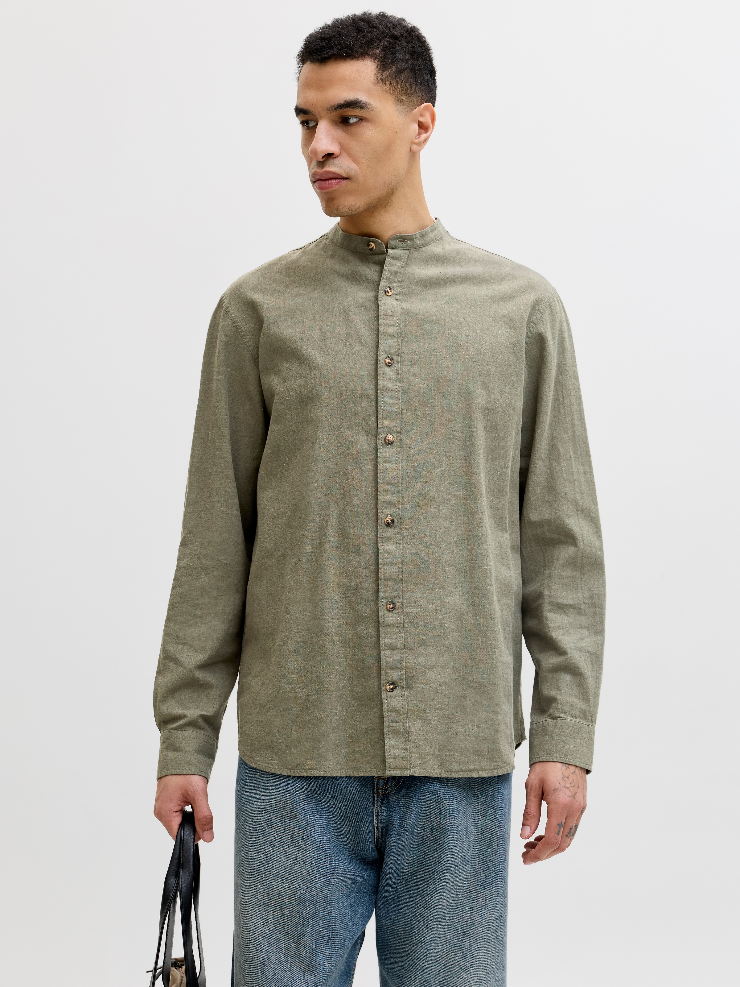 Jack & Jones "JJESUMMER LINEN BLEND BAND SHIRT L/S SN" Baumwollmischung, regular fit