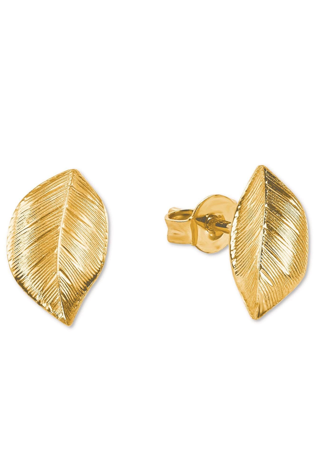 Paar Ohrstecker AMOR "Blätter", gold (gelbgoldfarben), Ohrringe, Damen, Gelbgold 375, Made in Germany