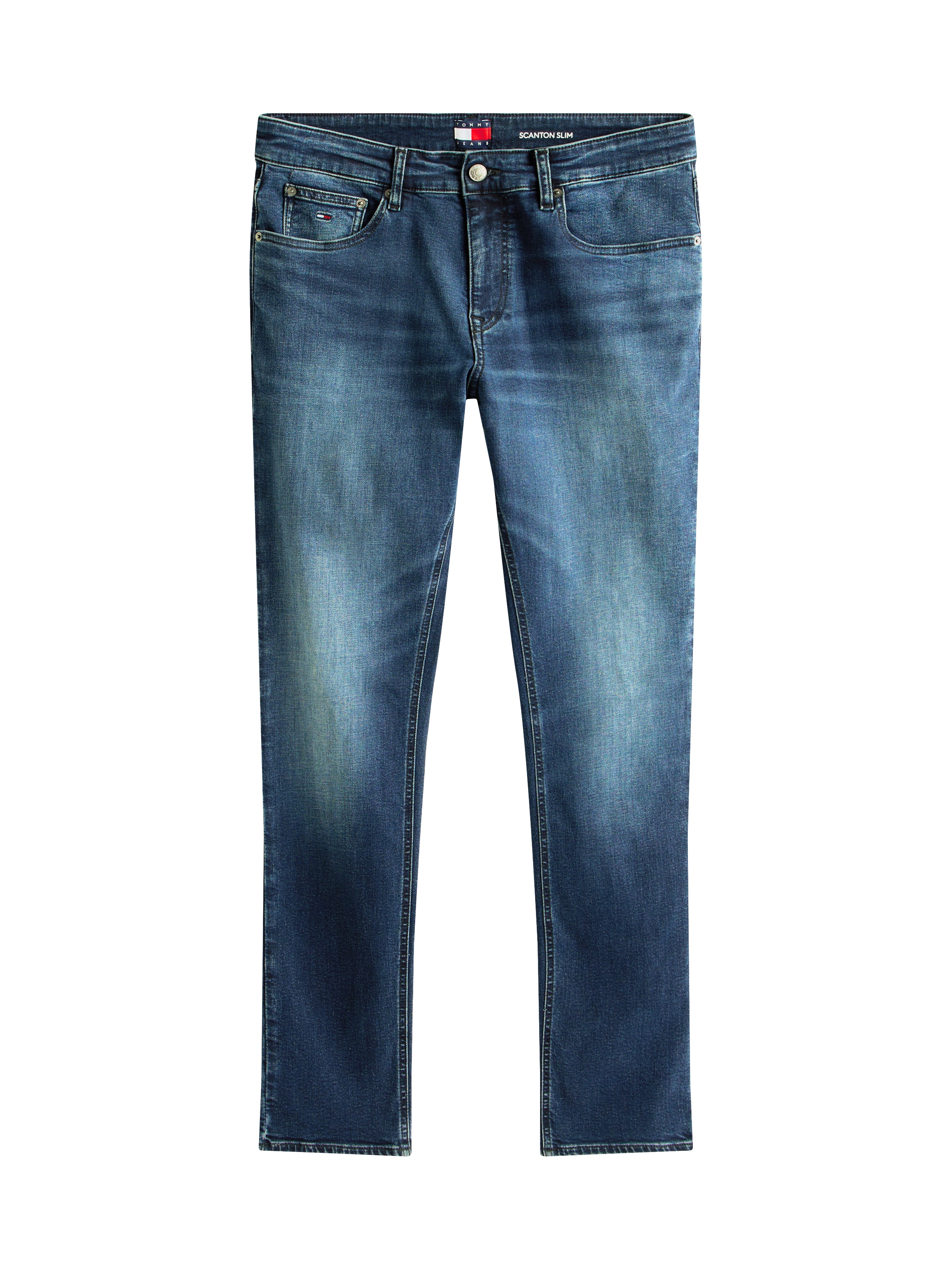 Tommy Jeans Gerade Jeans »Scanton Slim«, Mit Markenlabel aus Leder hinten