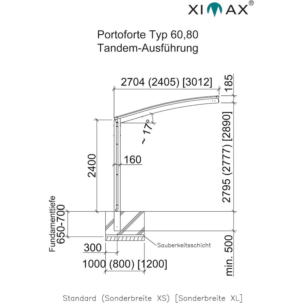 Ximax Doppelcarport »Portoforte Typ 80 Tandem-mattbraun«, Aluminium, 254 cm, braun