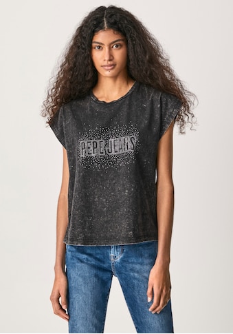Pepe Jeans Kurzarmshirt »BON«, mit großem Marken-Logo aus Glitzersteinen im Brustbereich kaufen