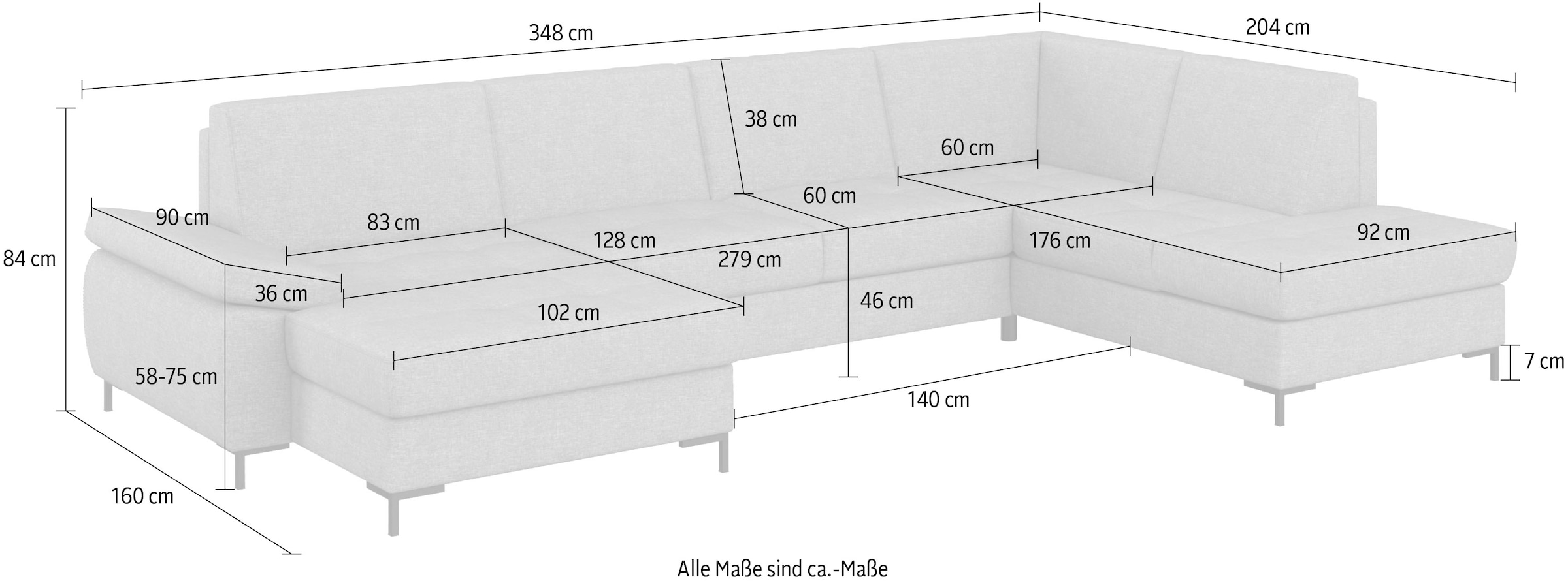 DOMO collection Wohnlandschaft »Capelo U-Form«, mit Armteilverstellung, wahlweise mit Bettfunktion, Federkern