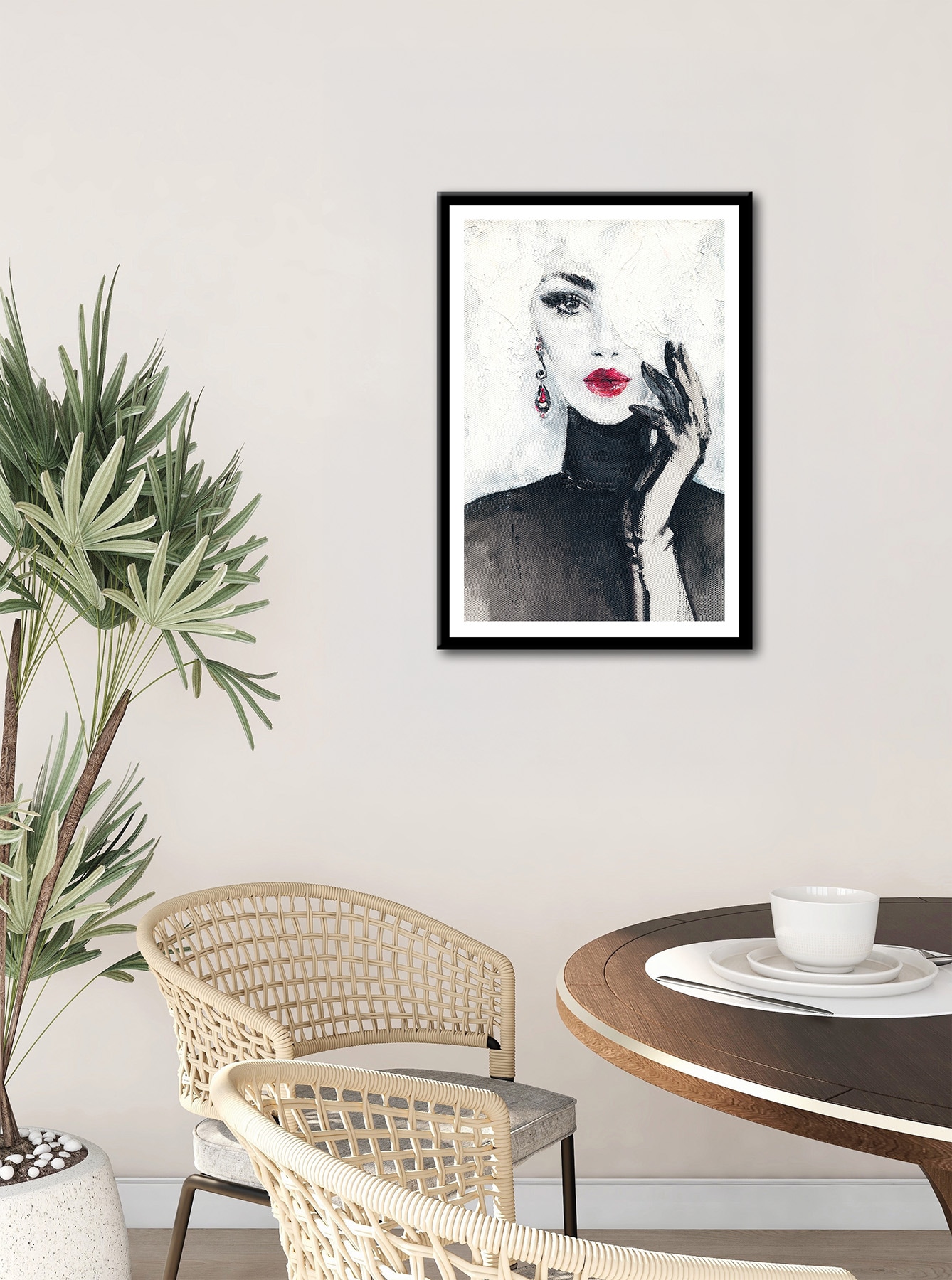 Bönninghoff Bild mit Rahmen »Wandbild gerahmt FRAU MIT ROTEN LIPPEN 50x70 cm – Stilvolles« Fashion | Frau 1 Stk. tlg. mit dekorativem Rahmen