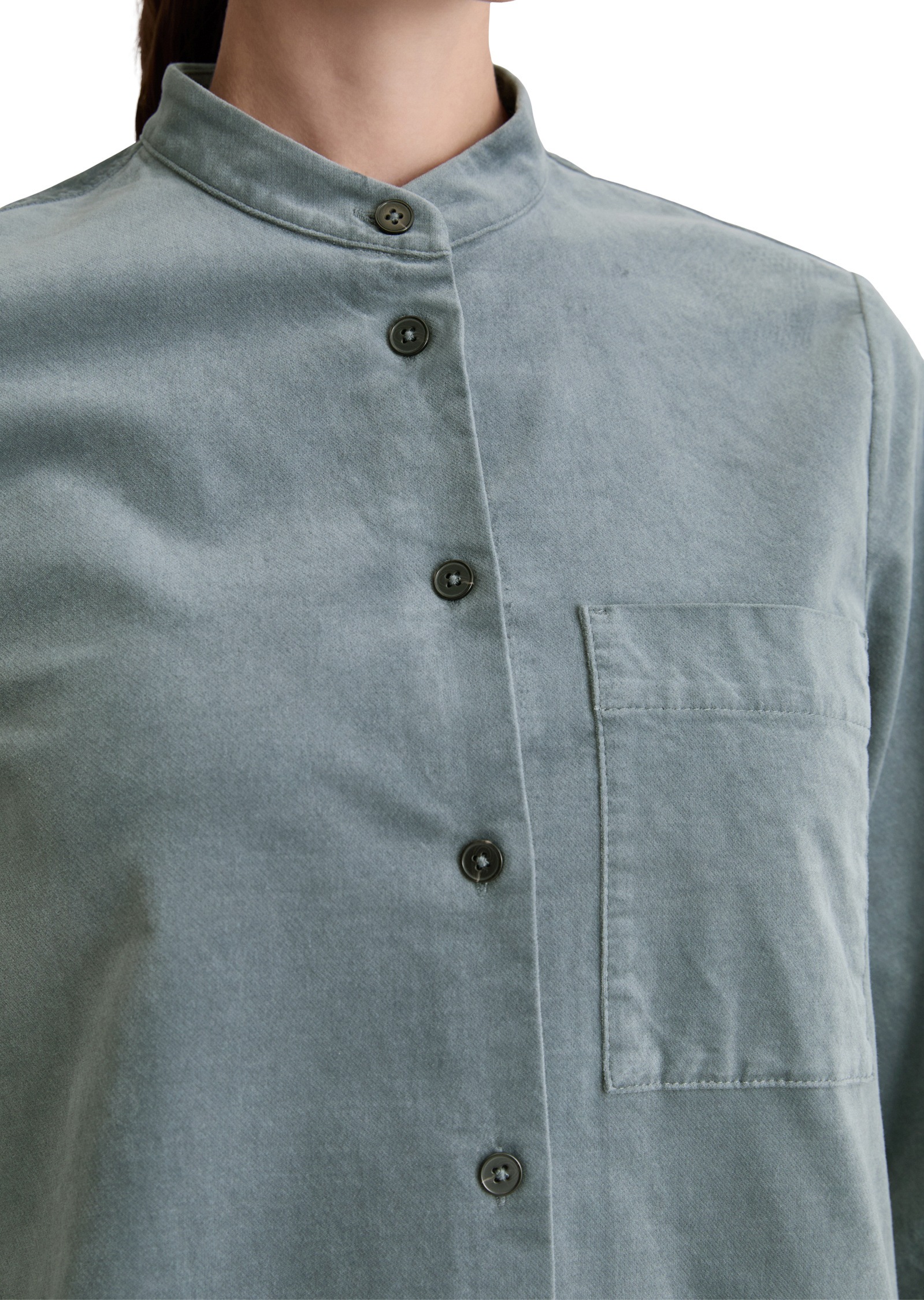 Hemdblusenkleid MARC O'POLO "aus Organic Cotton Stretch", Damen, Gr. 34, Normalgrößen, slate blau, Obermaterial: 98% Baumwolle, 2% Elasthan, unifarben, kurz, Doppelmanschette, Kleider 3