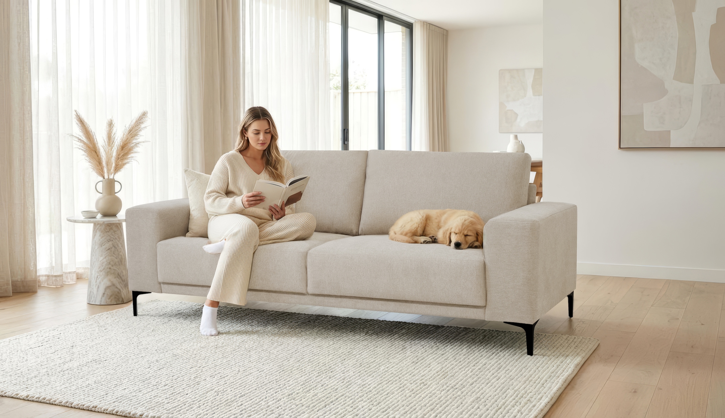 OTTO home 3-Sitzer »Xander« Breite 224 cm, Soft-Touch Chenille, schwarze Metallfüße