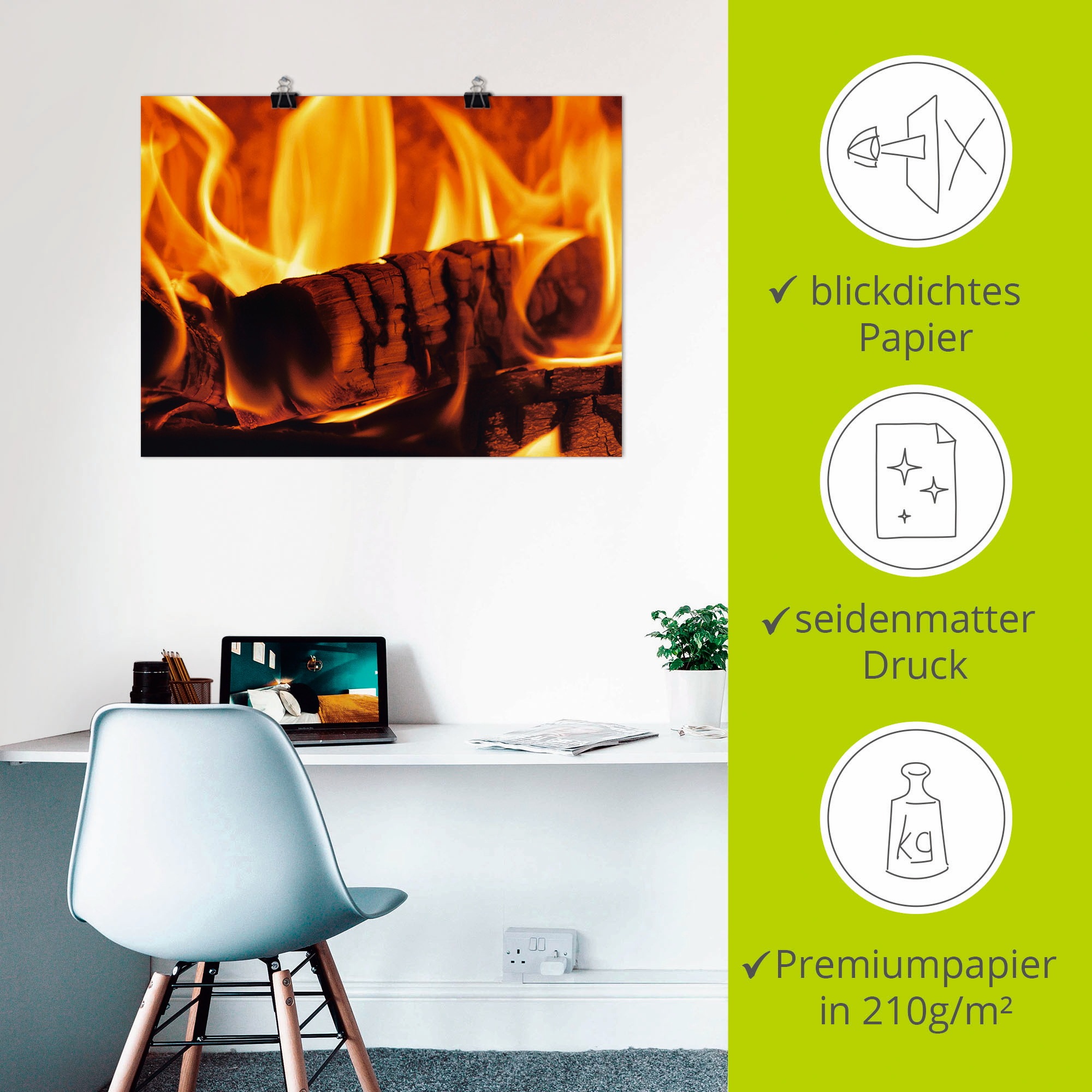 Poster ARTLAND "Kaminfeuer 3", orange (farbe bild(er): orange), B:40cm H:30cm, Bilder, Poster, ohne Rahmen 3