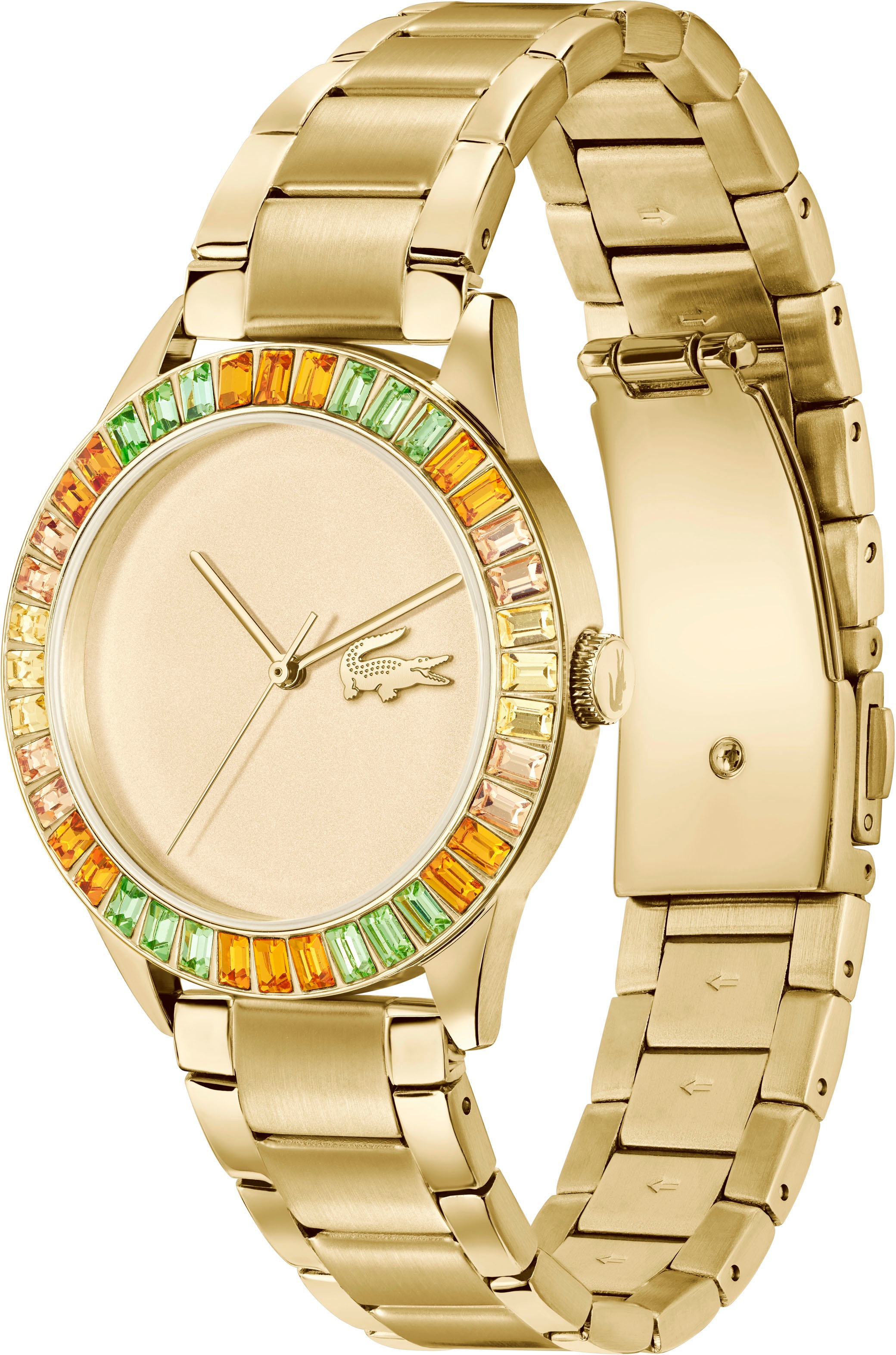 Lacoste Quarzuhr »LADYCROC«, Armbanduhr, Damenuhr, Edelstahlarmband, analog, Glaskristalle