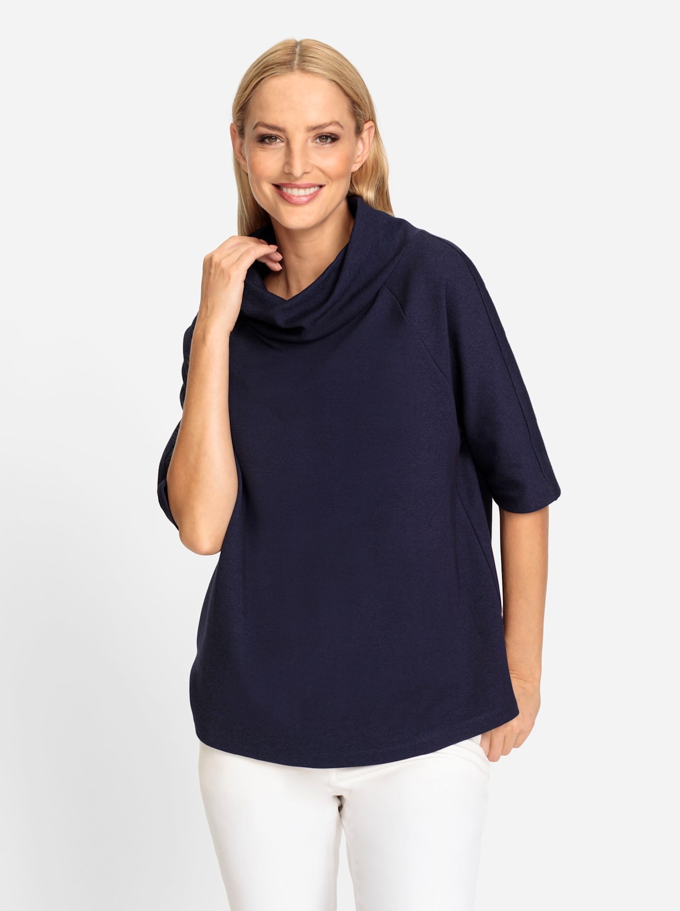 Oversize-Shirt HEINE "Oversized Shirt", Damen, Gr. 42, blau (marine), 70% Viskose, 25% Polyamid, 5% Elasthan, unifarben, Shirts
