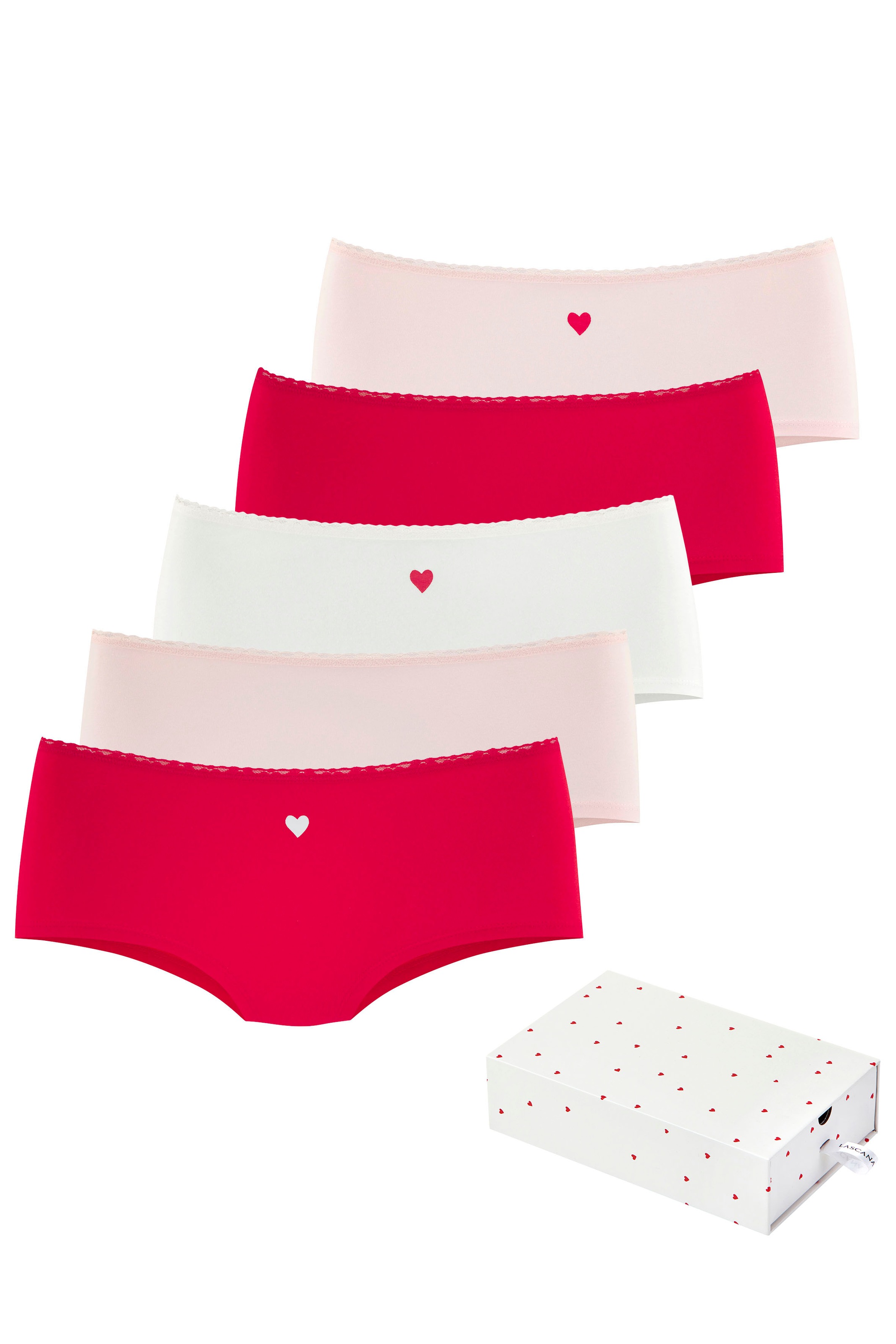LASCANA Damen Panty "Valentines Day Geschenk Box", Gr. 36, rot, Single Jersey, Obermaterial: 95% Baumwolle, 5% Elasthan. Spitze: 90% Polyamid, 10%