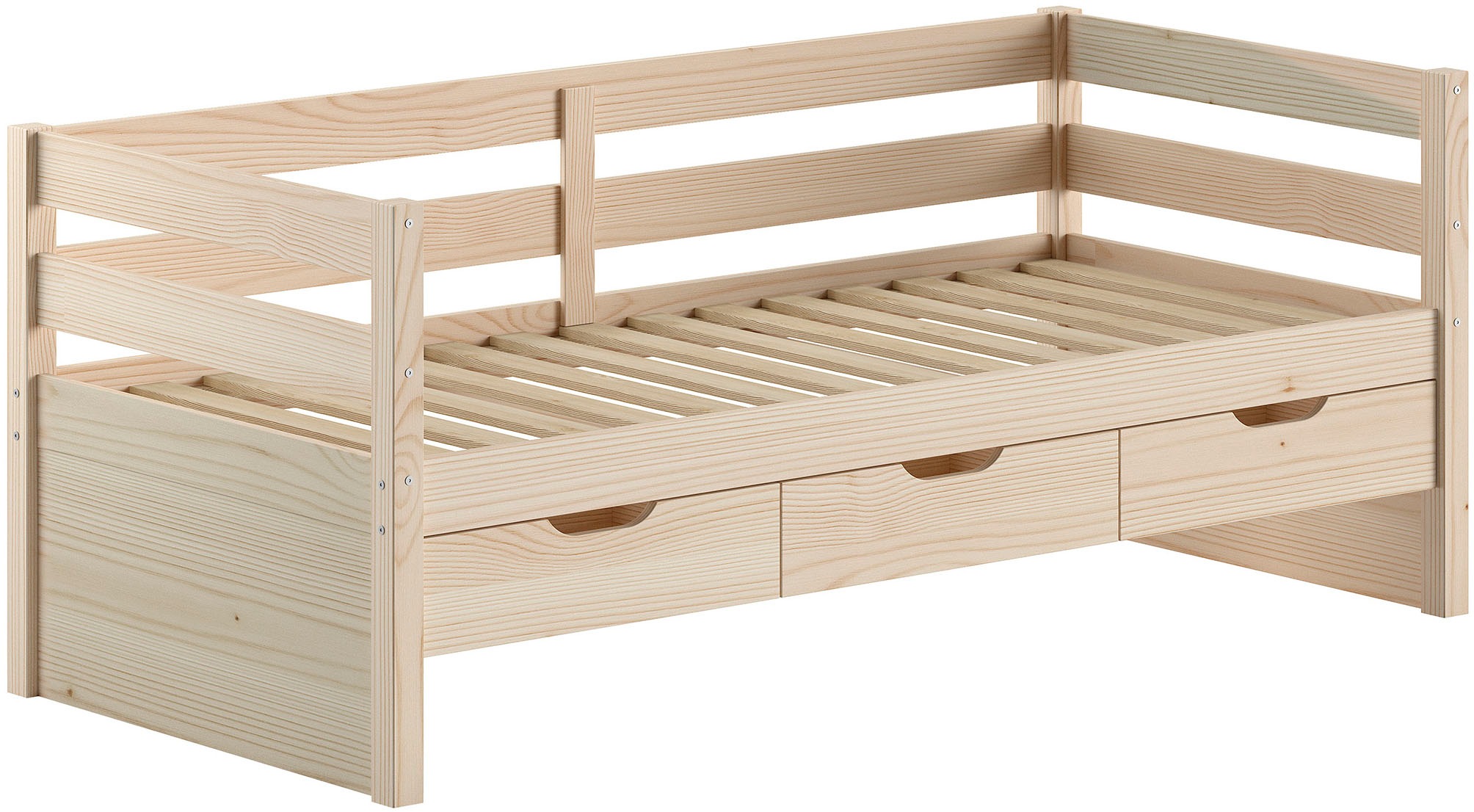Vipack Funktionsbett "Margrit, mit 3 Schubladen, zeitloses Design universell einsetzbar" Liegefläche 90 x 200 cm, inkl. Rolllattenrost und seitlichem Umbau, stabiles Massivholzbett, wahlweise in 2 Farben erhältlich