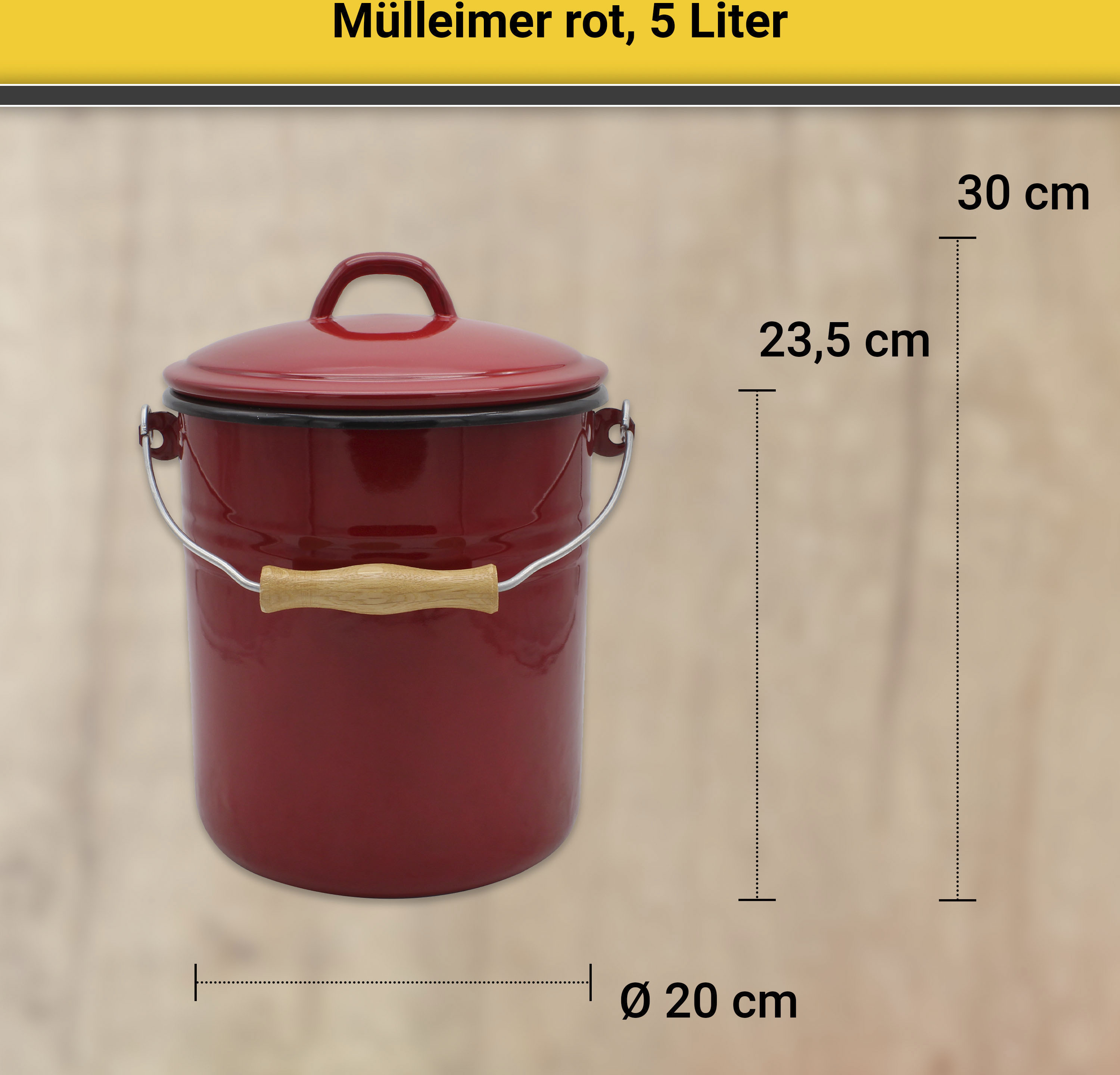 Thumbnail - Krüger Mülleimer "Emaille Mülleimer mit Deckel Serie Rio" schnitt- / kratzfeste Oberfläche, bakterienabweisend, extrem l...