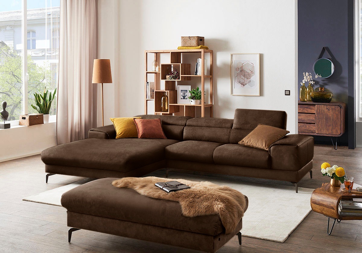 W.SCHILLIG Ecksofa »piedroo, Designsofa mit tollem Sitzkomfort, elegant und bequem, L-Form«, Kopfteilverstellung, wahlweise mit Sitztiefenverstellung, Breite 303cm