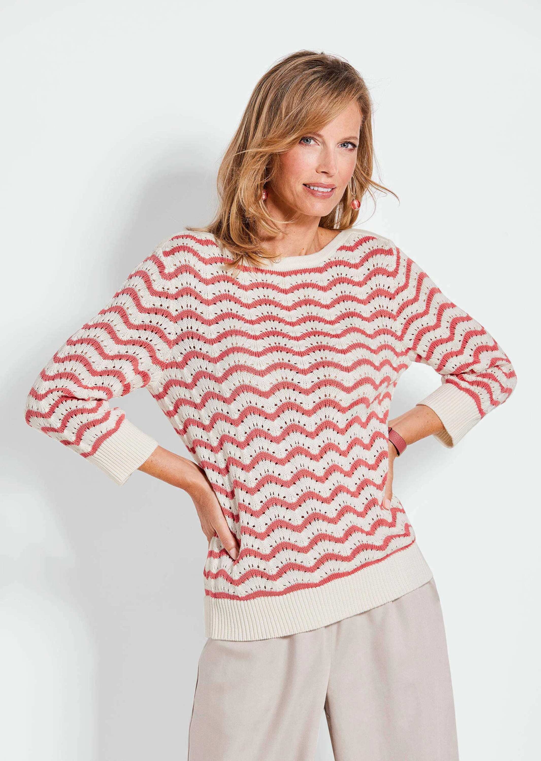 GOLDNER Rundhalspullover "Ringelpullover mit 3/4-Arm und Ajourdetails" kein günstig online kaufen