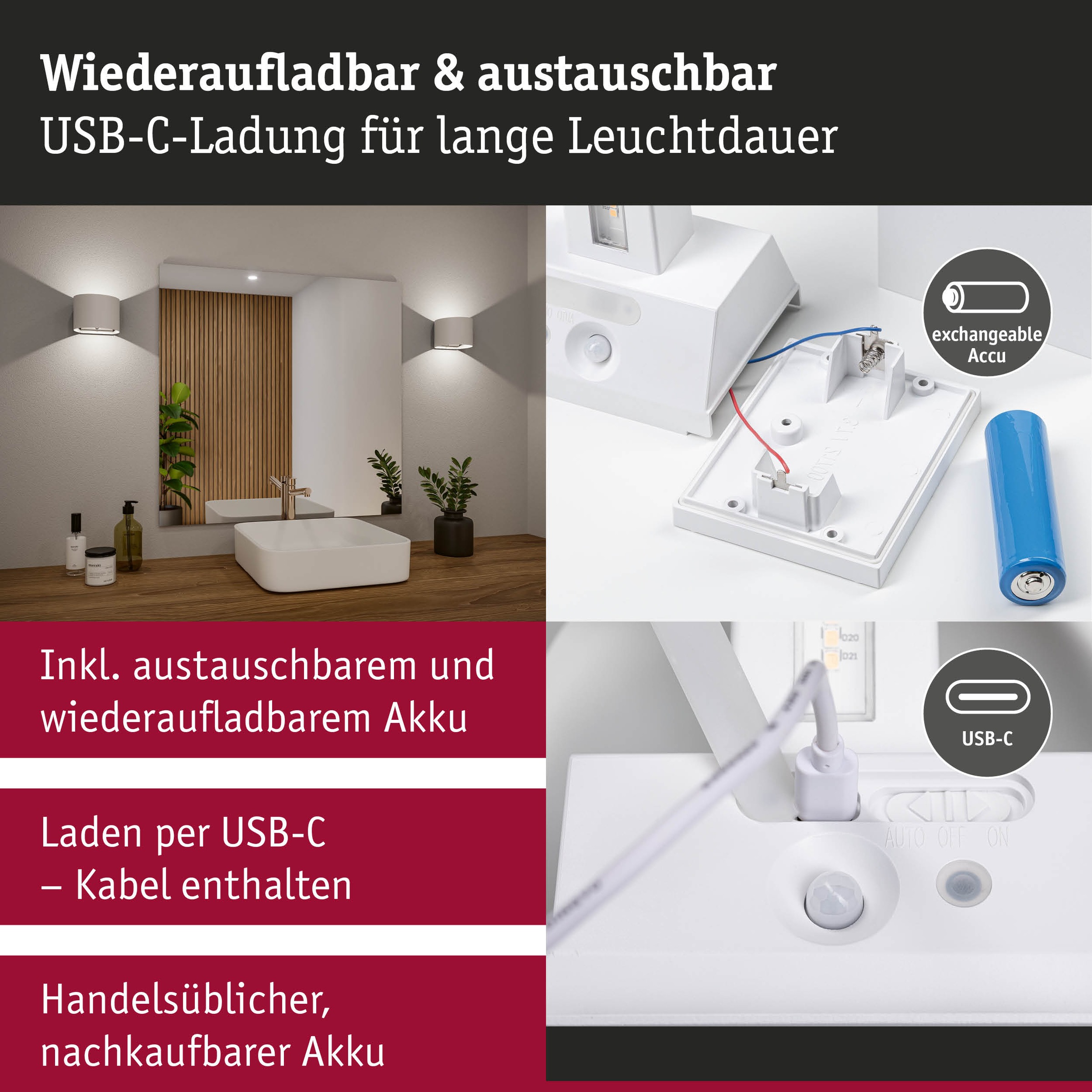 Paulmann LED Wandleuchte »Nyora IP44 2W« LED-Modul 2 Stk. Dämmerungsgesteuerter Bewegungsmelder (HF)v