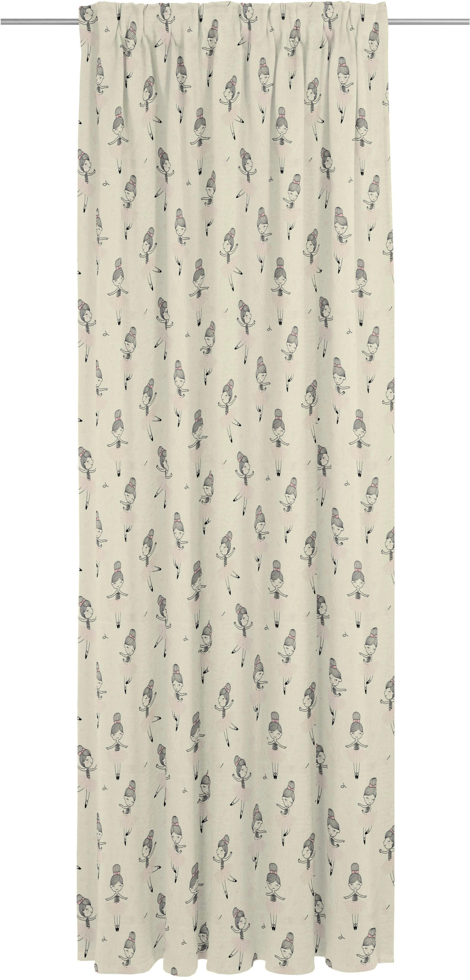 Vorhang ADAM, B:142cm H:225cm, rosa, Jacquard, Baumwolle, Kinderzimmer, Gardinen, "Ballerina", aus 100% Bio-Baumwolle