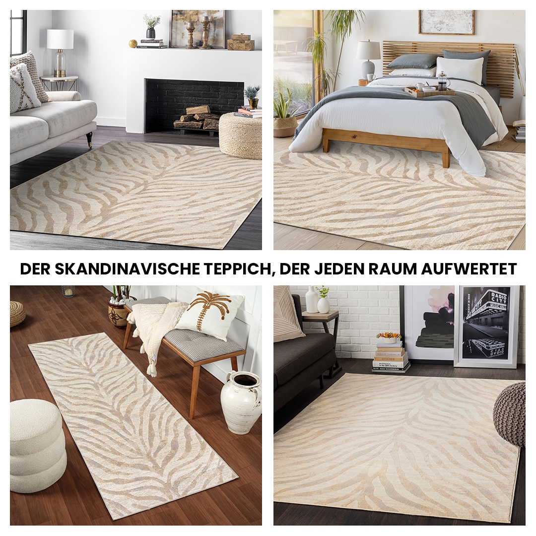 Livabliss Teppich »LUANDA«, rechteckig, 11 mm Höhe, Skandinavischer Teppich, Boho Wohnzimmerteppich/Läufer im Zebra Muster
