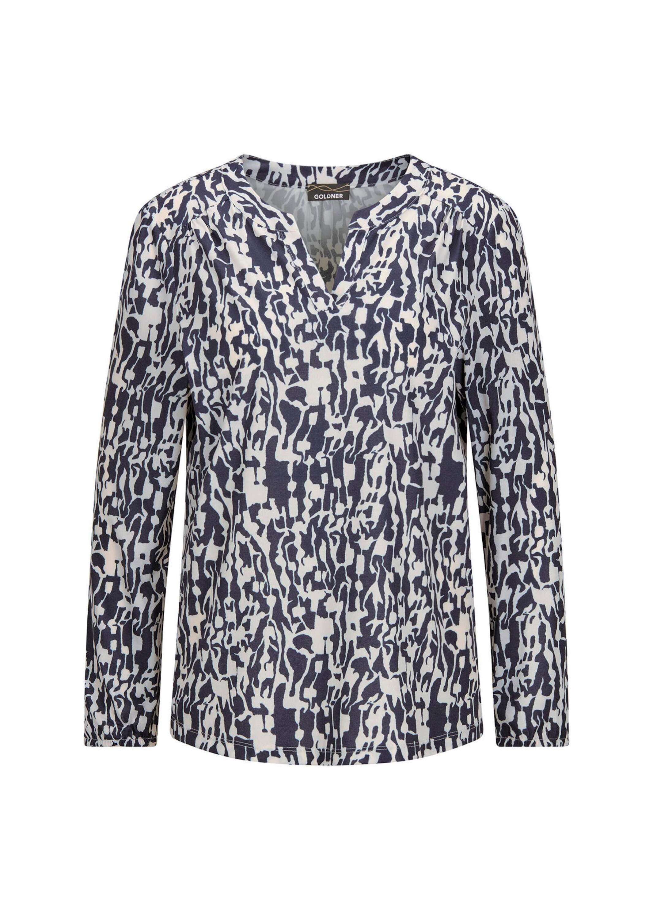 GOLDNER Damen Kurzarmbluse "Kurzgröße Elegantes Blusenshirt mit V-Ausschnitt", blau, Gr. 19, Obermaterial: 95% Polyester PES. 5% Elasthan EL., Blusen