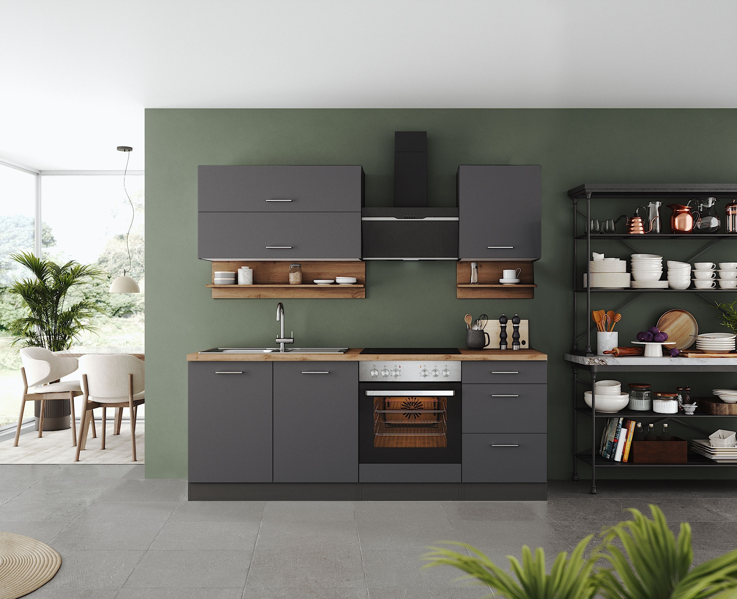 KOCHSTATION Küchenzeile "KS-Milan", 210 cm breit, robuste Metallauszüge, vi günstig online kaufen