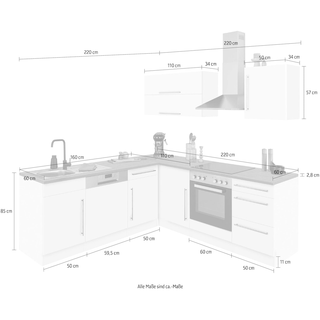 HELD MÖBEL Winkelküche »Samos«, mit E-Geräten, Stellbreite 220/220 cm