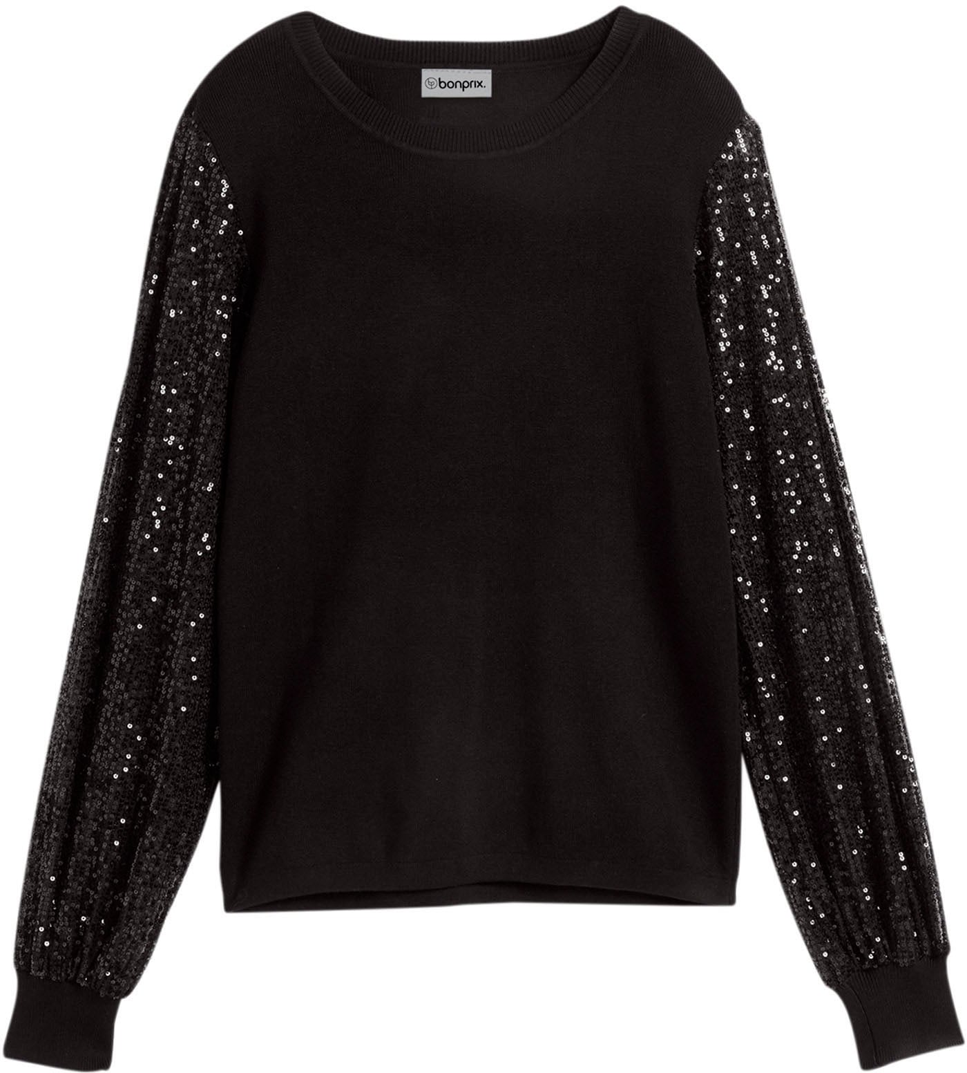 bonprix Strickpullover aus Viskose, Polyamid und Polyester, mit Ballon-Paillettenärmeln