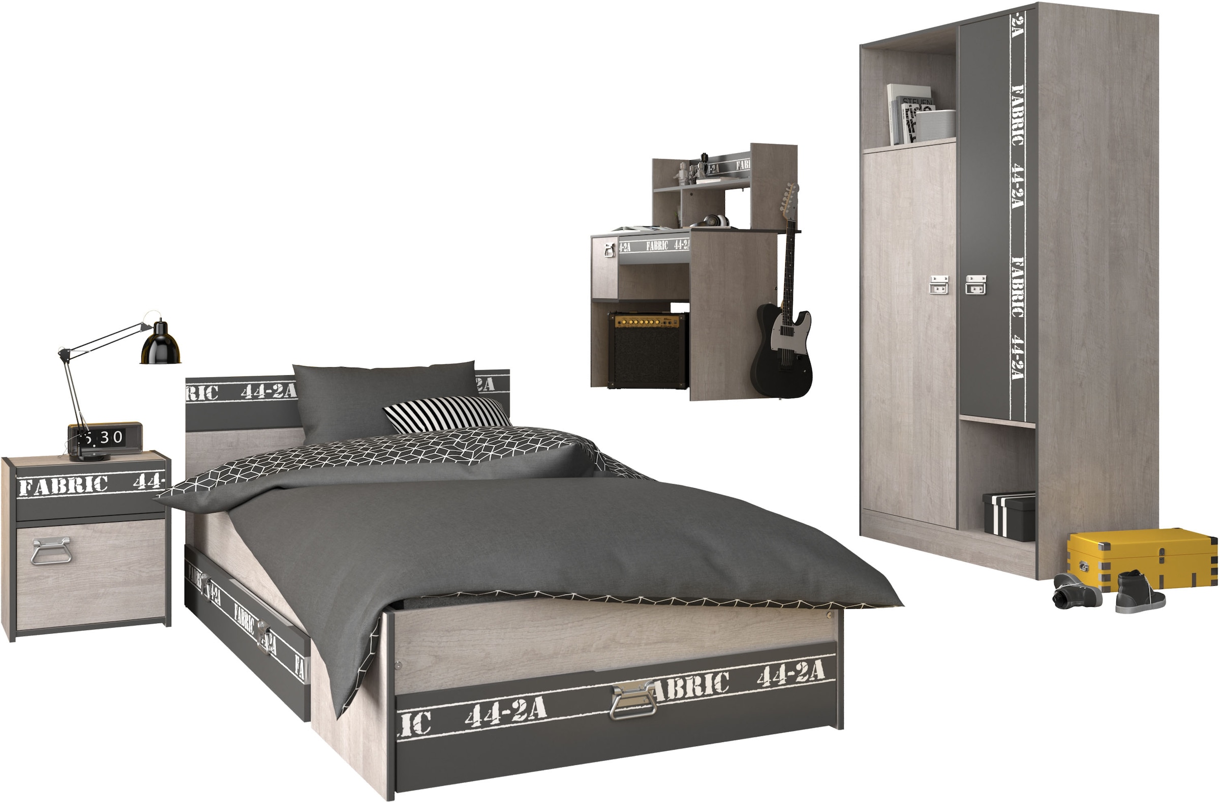 Jugendzimmer-Set PARISOT "Parisot Fabric 12", grau, ohne Matratze, B/H: 90cm x 200cm, Schlafzimmermöbel-Sets
