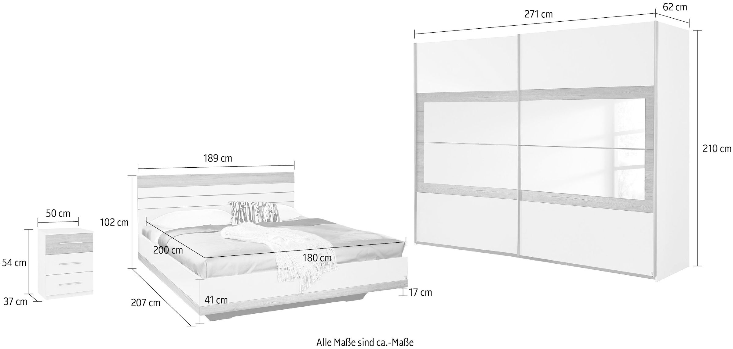 rauch Schlafzimmer-Set »Tarragona«, (Set, 4 St.), Schwebetürenschrank in 3 Breiten, Bett in 2 Größen und 2 Nachttische