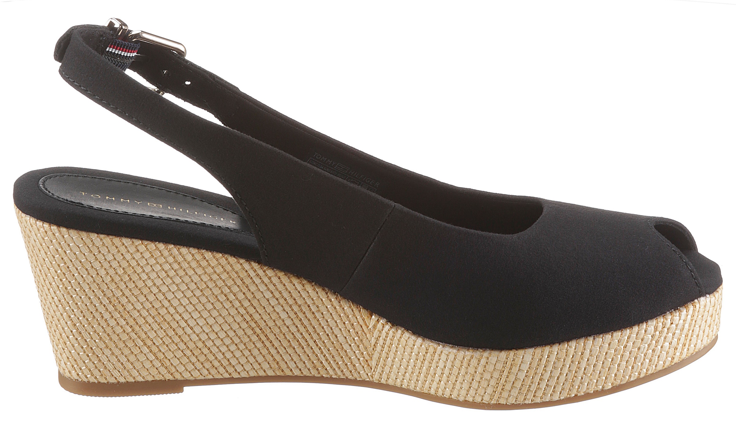 Tommy Hilfiger Sandalette »ICONIC ELBA SLING BACK WEDGE«, Sommerschuh, Sandale, Keilabsatz, mit Jutebesatz