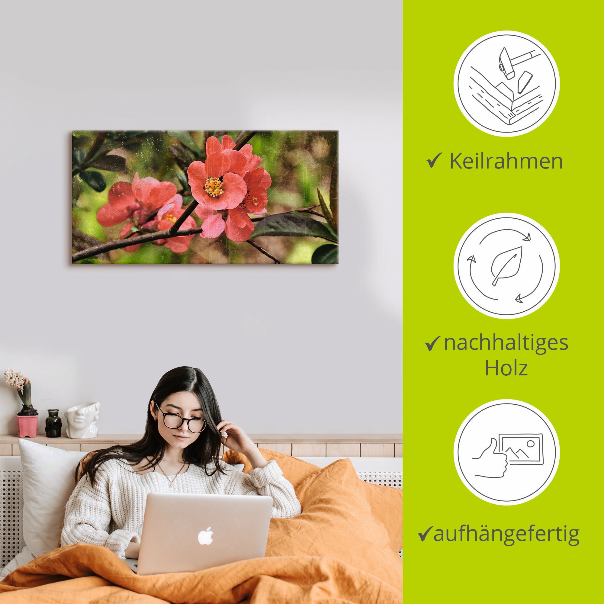 Artland Leinwandbild »Quittenblüte«, Blumen, (1 St.), auf Keilrahmen gespannt