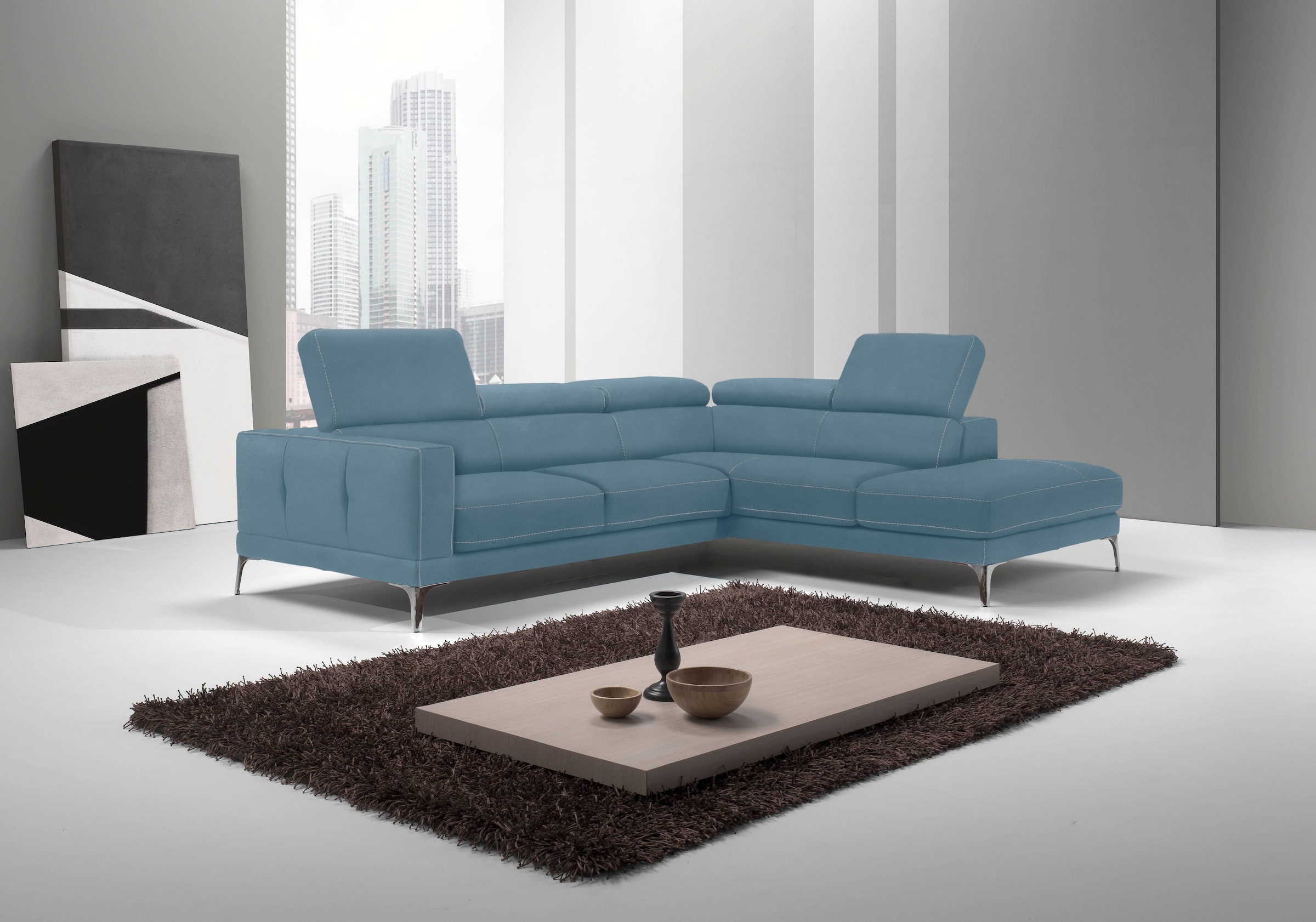 Egoitaliano Ecksofa "Claudie, Designsofa mit extrakomfortablem Sitzkomfort, L-Form" Inkl. Kopfteilverstellung, L-Form