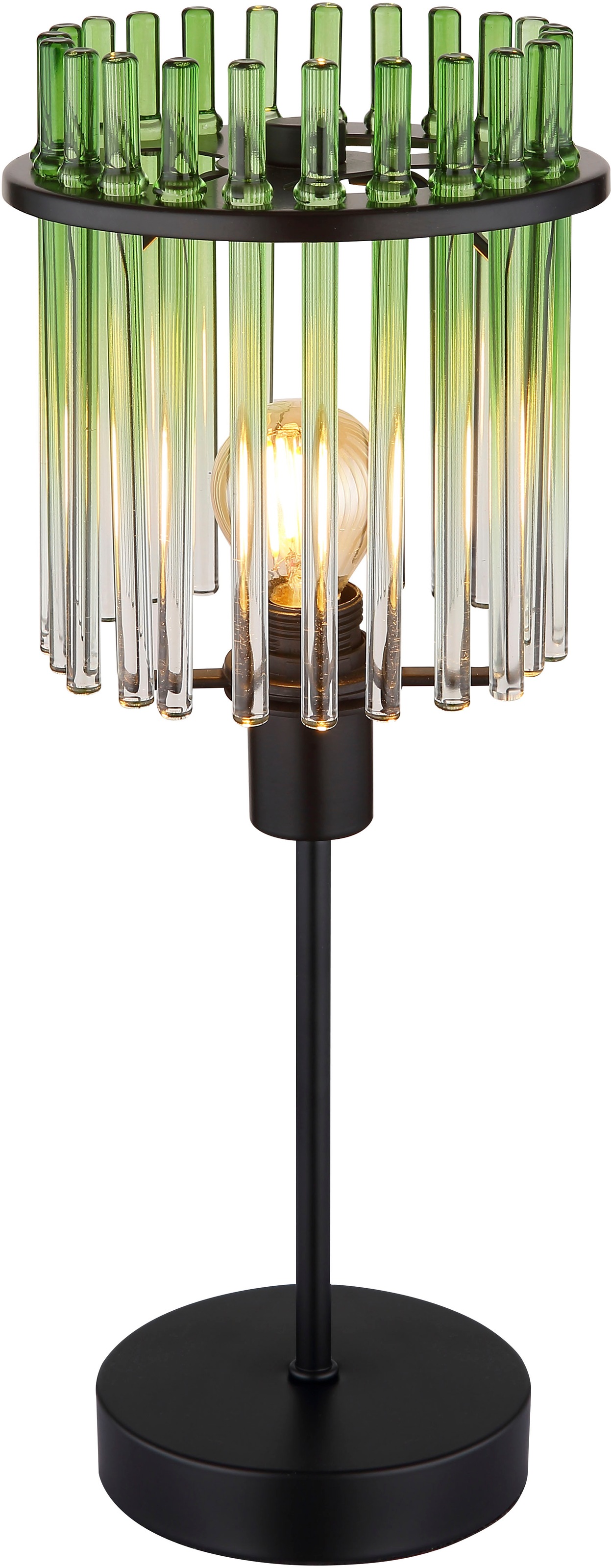 GLOBO LIGHTING Tischleuchte »GORLEY« E14 1 Stk. Tischlampe schwarz Glasstäbe grün klar verlaufend elegant