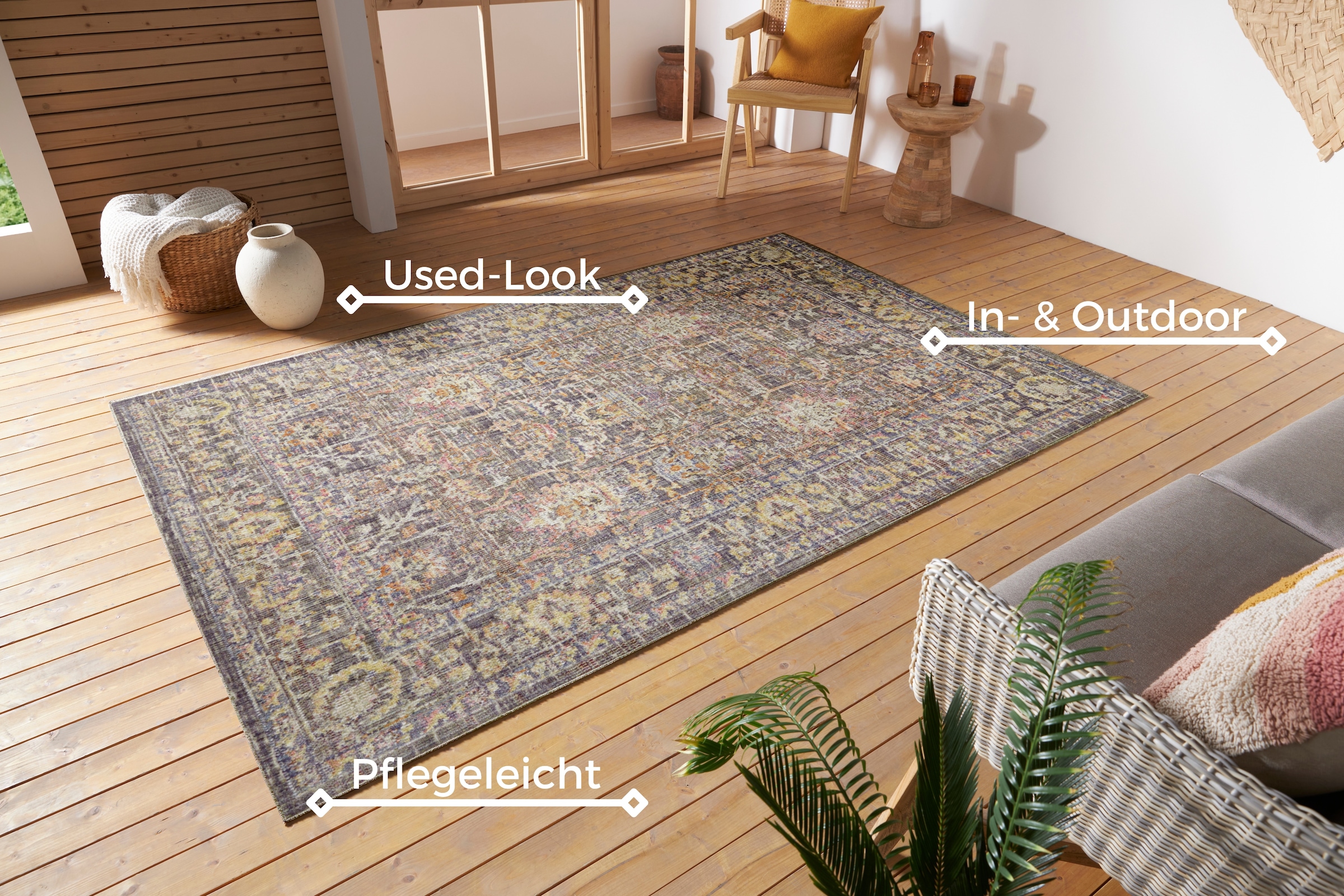 NORTHRUGS Teppich »Luxor«, rechteckig, 3 mm Höhe, In-& Outdoor, Läufer, Wetterfest, Balkon, Wohnzimmer, Orient