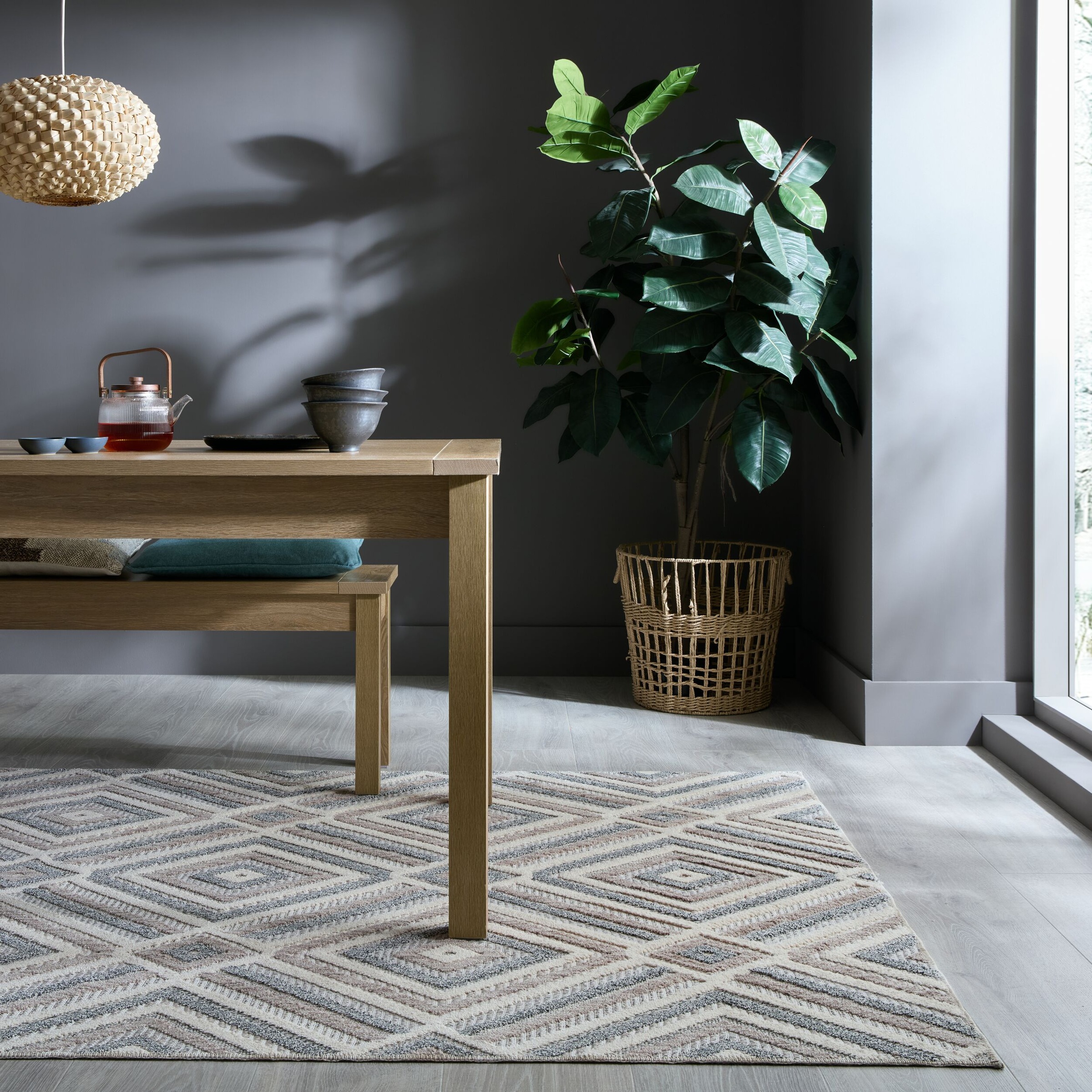 FLAIR RUGS Teppich »Beckett«, rechteckig, 4 mm Höhe, Waschbarer Geometrischer Teppich