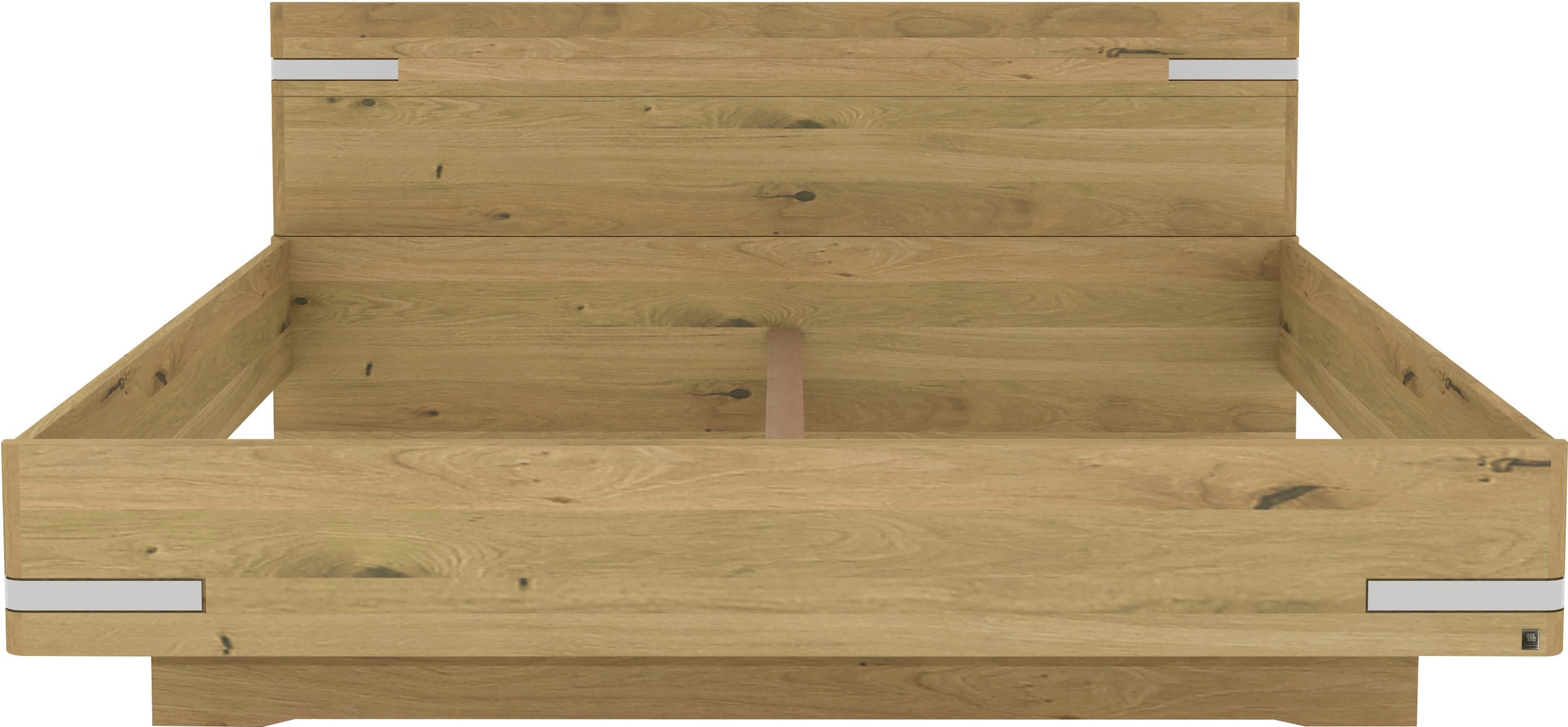 Musterring Holzbett »Savona, Bettgestell, Bettrahmen, teilmassiv Bianco-Eiche«, (Belastbarkeit 220 Kg, 4-fache Liegehöhenverstellung, MADE IN GERMANY), Kopfteil in Bianco-Eiche massiv, Details in Chrom, verschiedene Größen