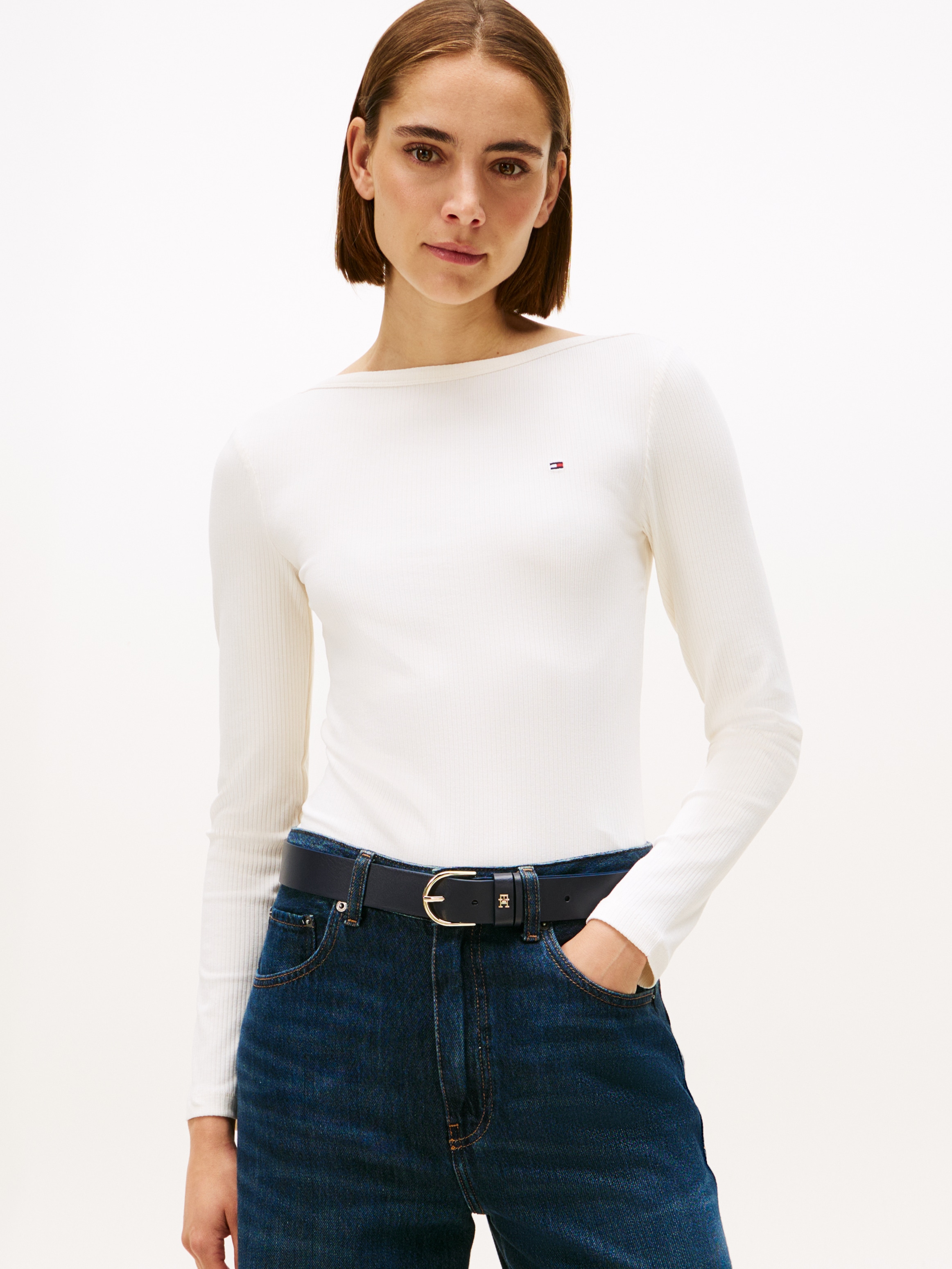 Tommy Hilfiger Langarmshirt "SLIM 5X2 RIB BOAT-NK LS mit U-Boot Ausschnitt günstig online kaufen