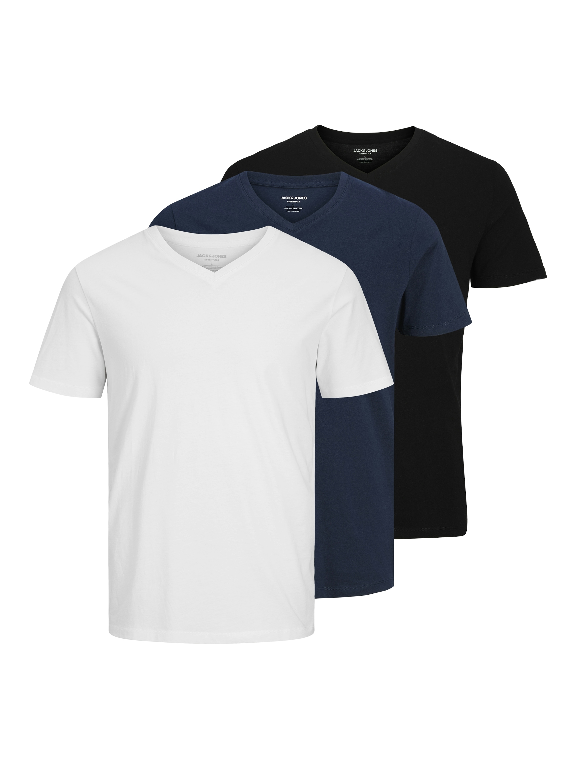 Jack & Jones V-Shirt "JJEORGANIC BASIC TEE SS V-NECK 3PK MP" Packung, 3 tlg.