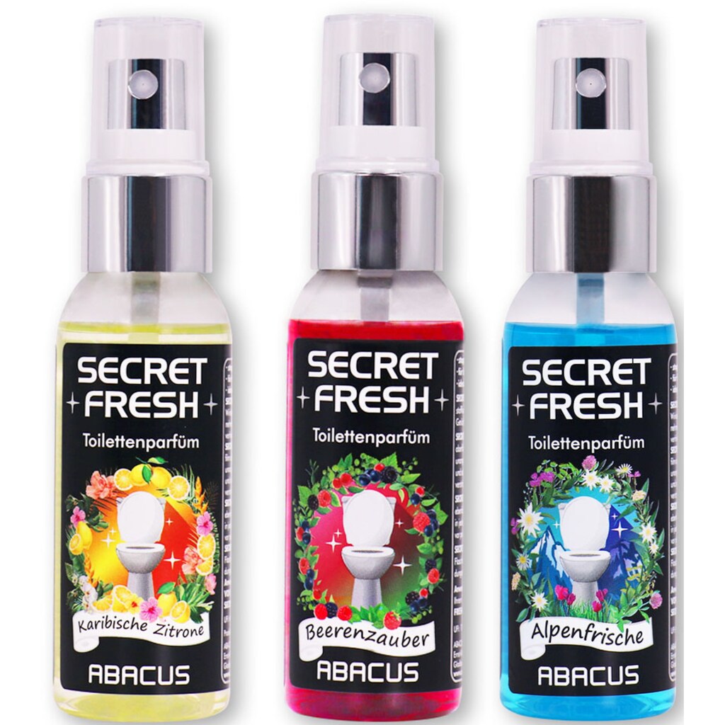 ABACUS Toiletten-Spray »Secret Fresh«, (je 50 ml Secret Fresh Alpenfrische/Beerenzauber/Karibische Zitrone)