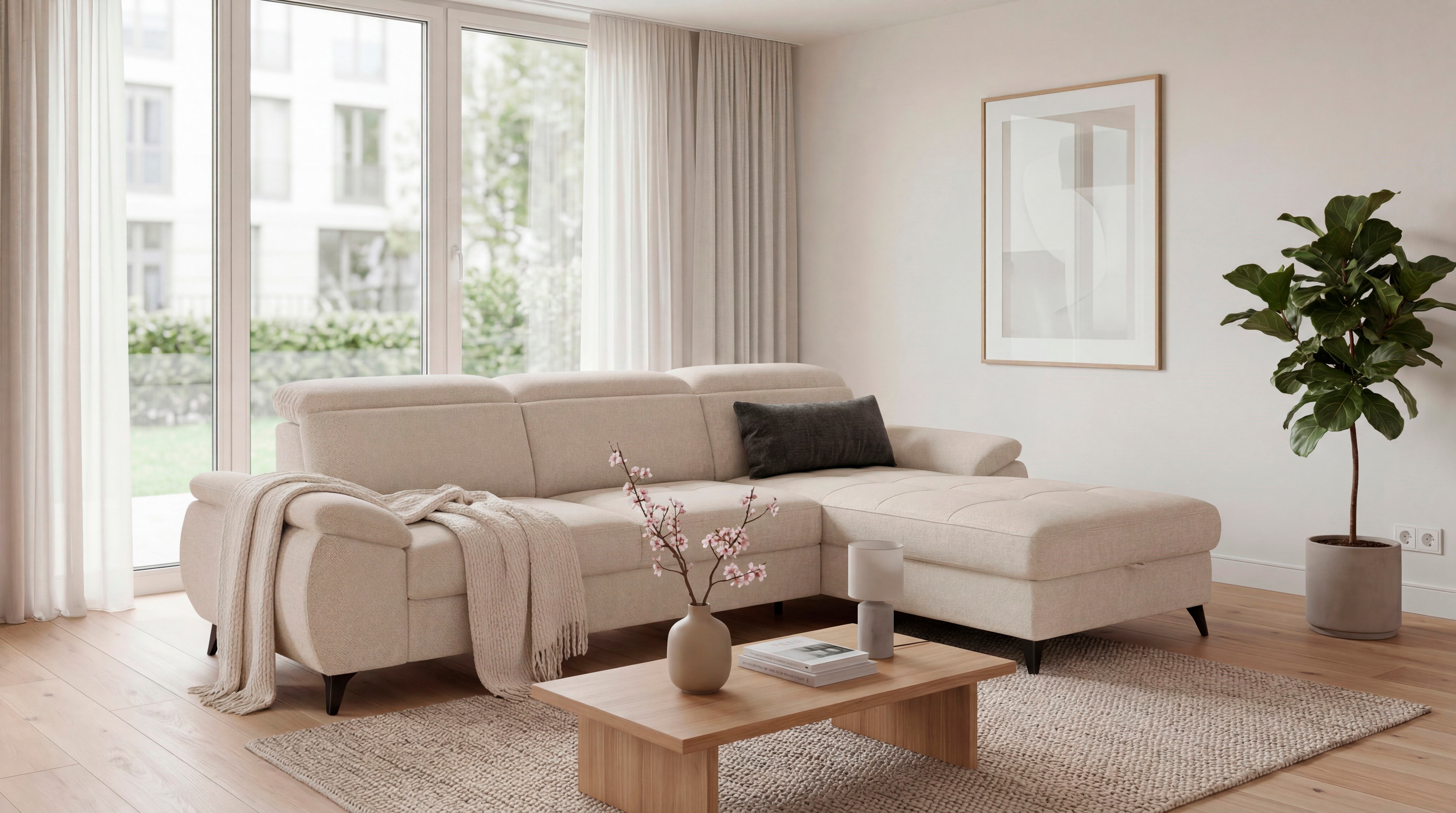exxpo - sofa fashion Ecksofa "TAOS bequem, komfortabel durch Kopfteilverstellung, Breite 281cm" inkl. Bettfunktion und Bettkasten,toller Sitzkomfort, Steppung im Sitz