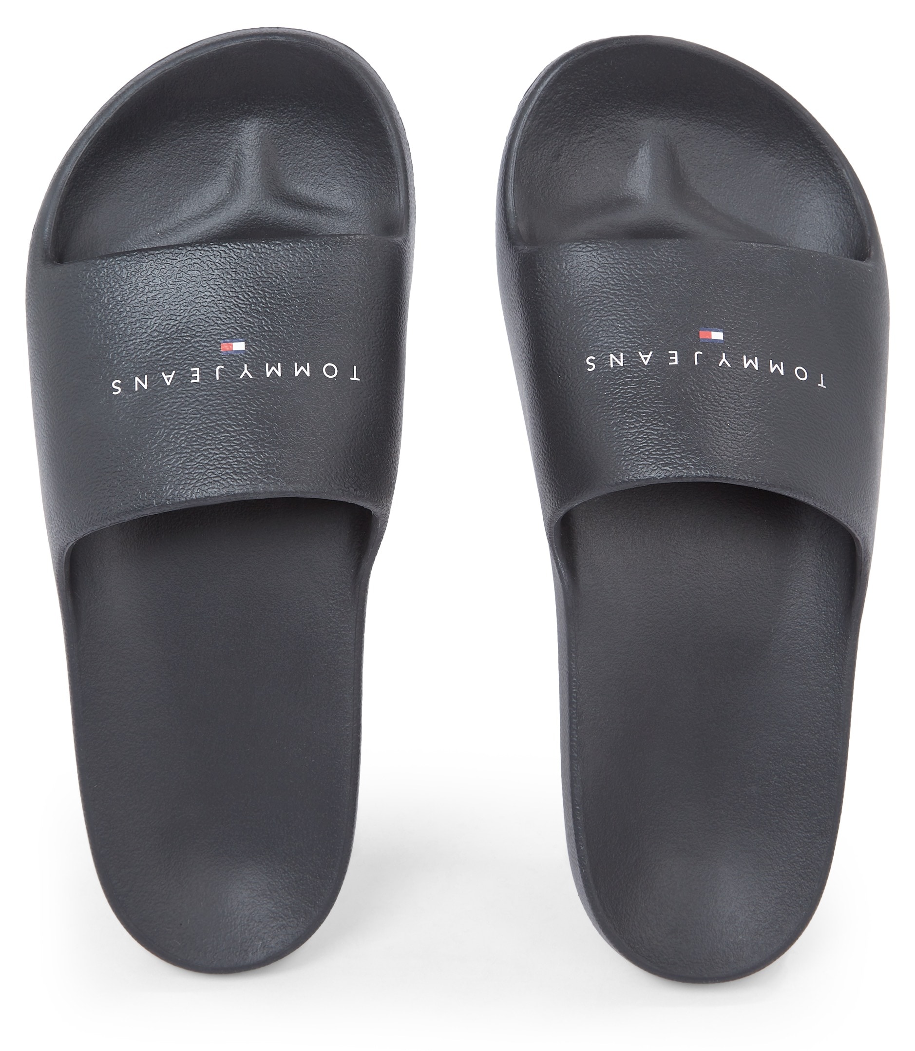 Tommy Jeans Pantolette »TJW PRINTED PU POOL SLIDE«, Plateau, Sommerschuh, Schlappen mit Logoschriftzug auf der Bandage