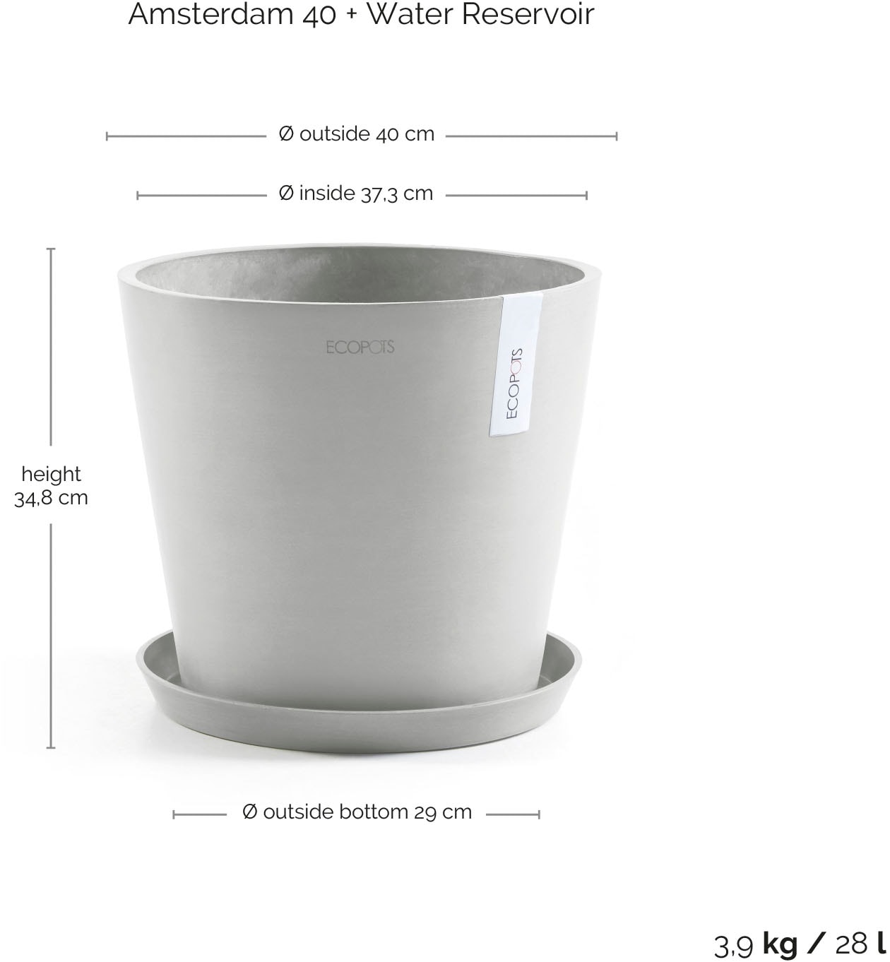 ECOPOTS Blumentopf »AMSTERDAM White Grey« BxTxH: 40x40x35 cm, mit Wasserreservoir