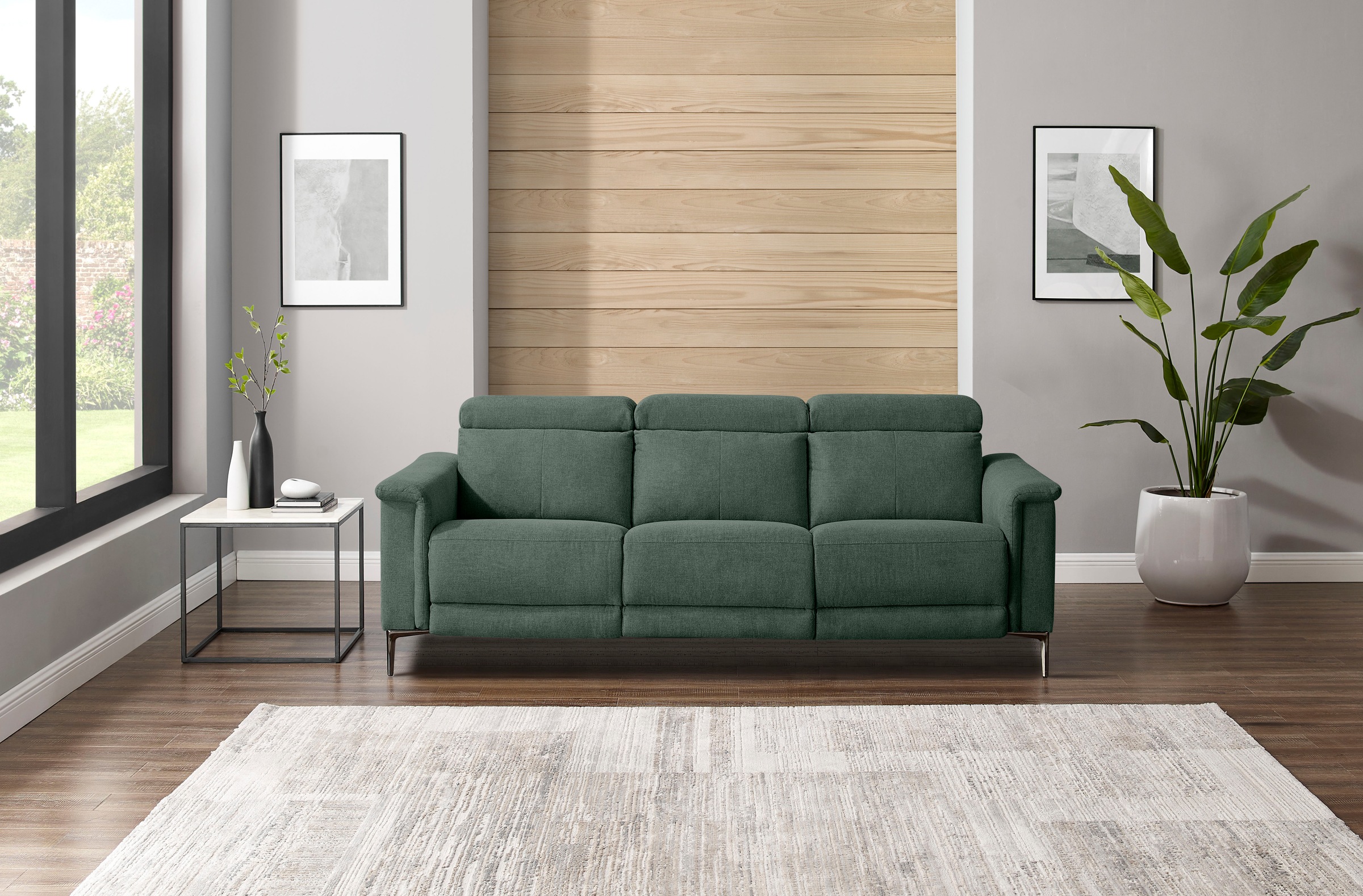 OTTO home 3-Sitzer "LUND,Struktur-Bezug, 222 cm, man. o. elektr. Relaxfunktion in 2 Sitzen" (links/rechts), USB-A bei elektrischer Ausführung, Kopfteilverstellung