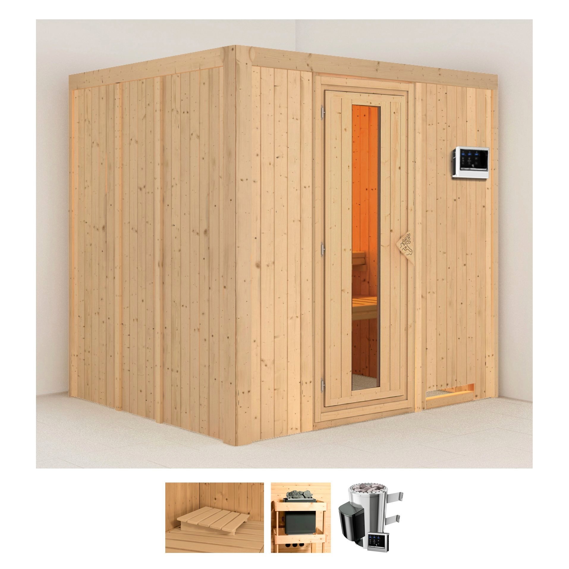 KARIBU Sauna "Dima", Saunaofen, externe Steuerung, 3,6 kW, beige, Saunen, Ofen 3,6 kW externe Strg.easy